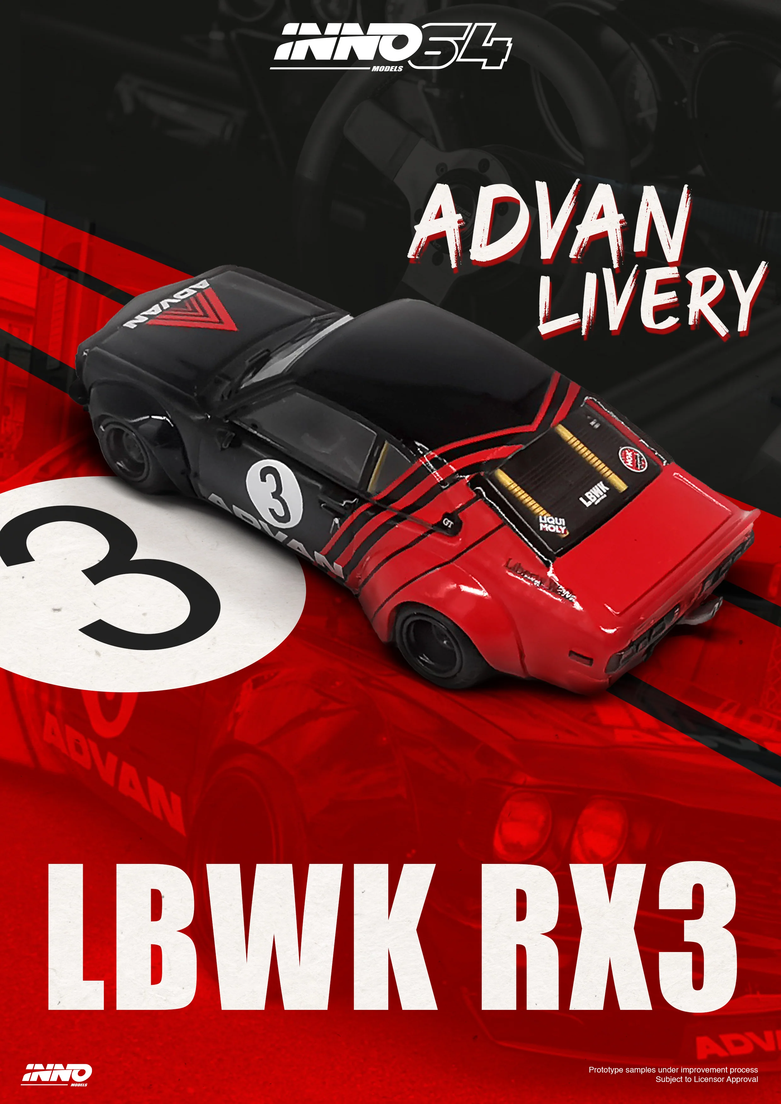 INNO64 1:64 Mazda RX-3 Savanna LBWK in "Advan Livery" - Image 4