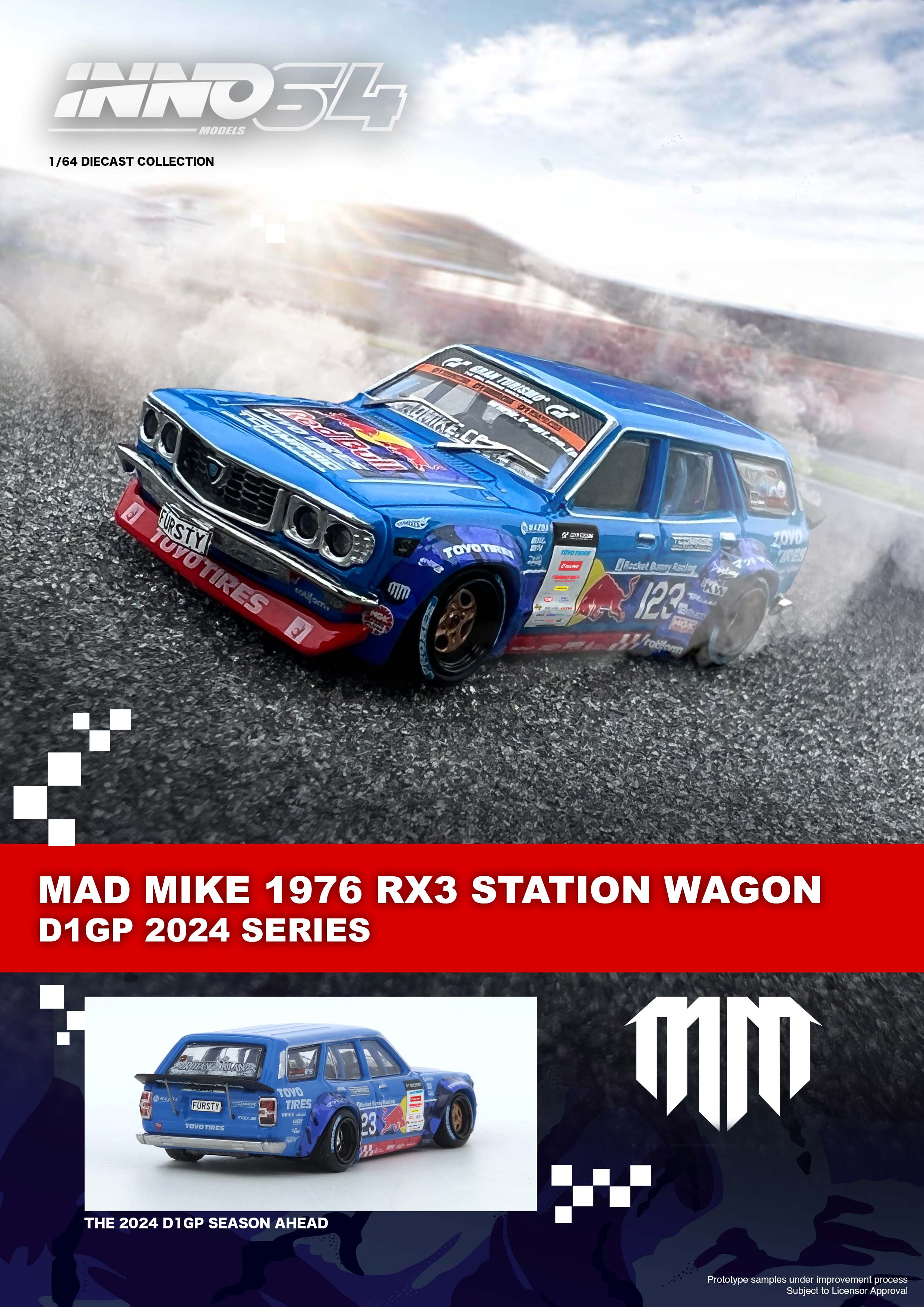 INNO64 1:64 Mazda RX-3 Station Wagon MAD MIKE D1GP Series 2024 - Image 7