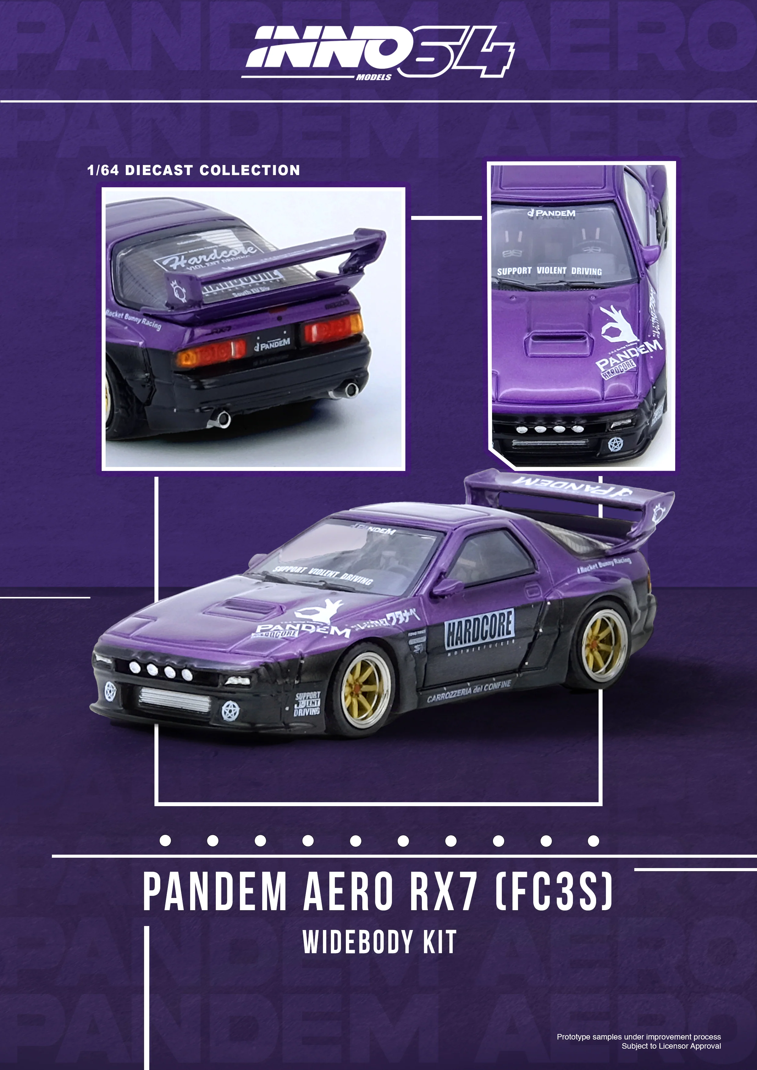 INNO64 1:64 Mazda RX-7 (FC3S) "PANDEM ROCKET BUNNY" in Purple - Image 3