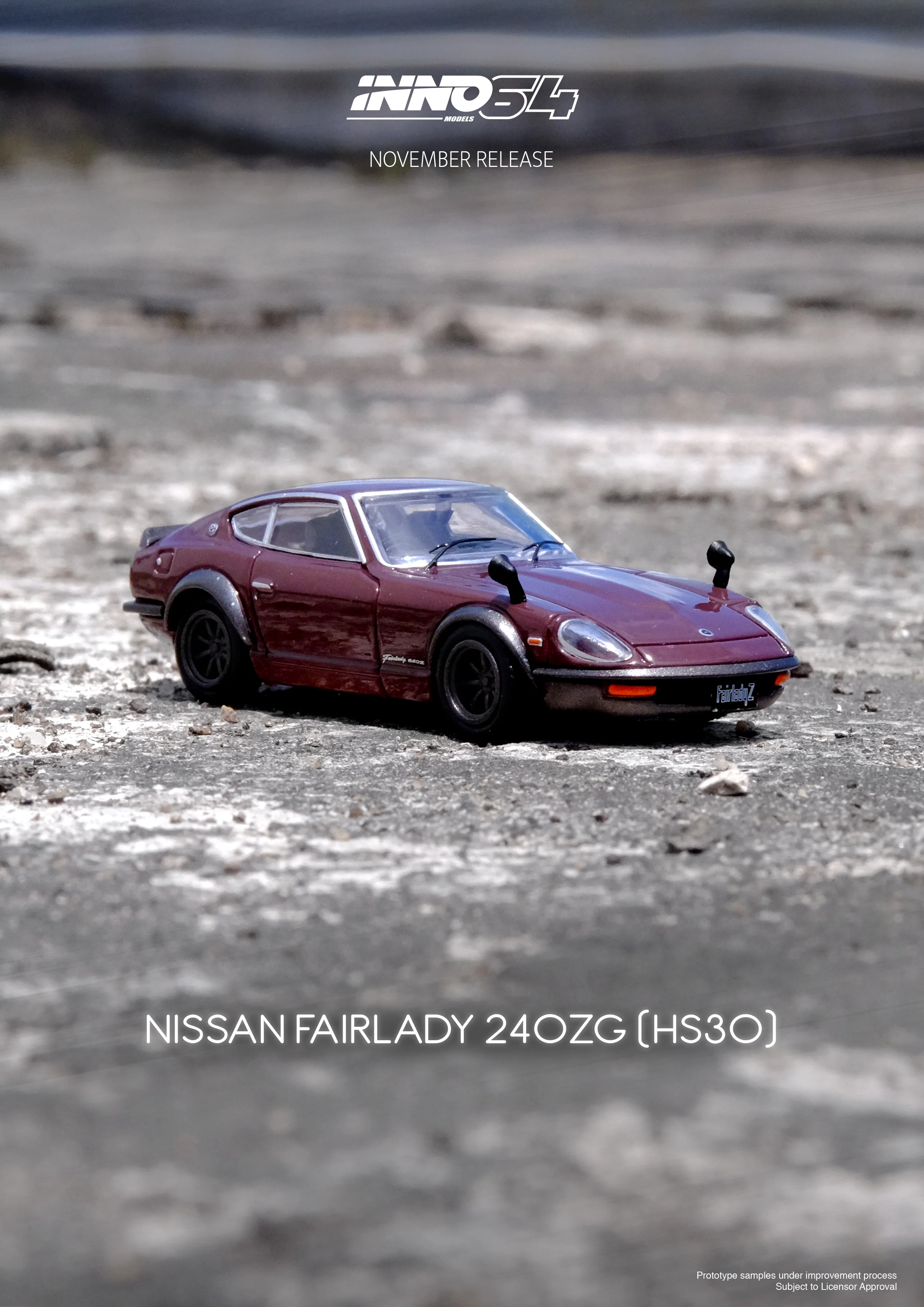 INNO64 1:64 Nissan Fairlady 240ZG (HS30) in Maroon - Image 2