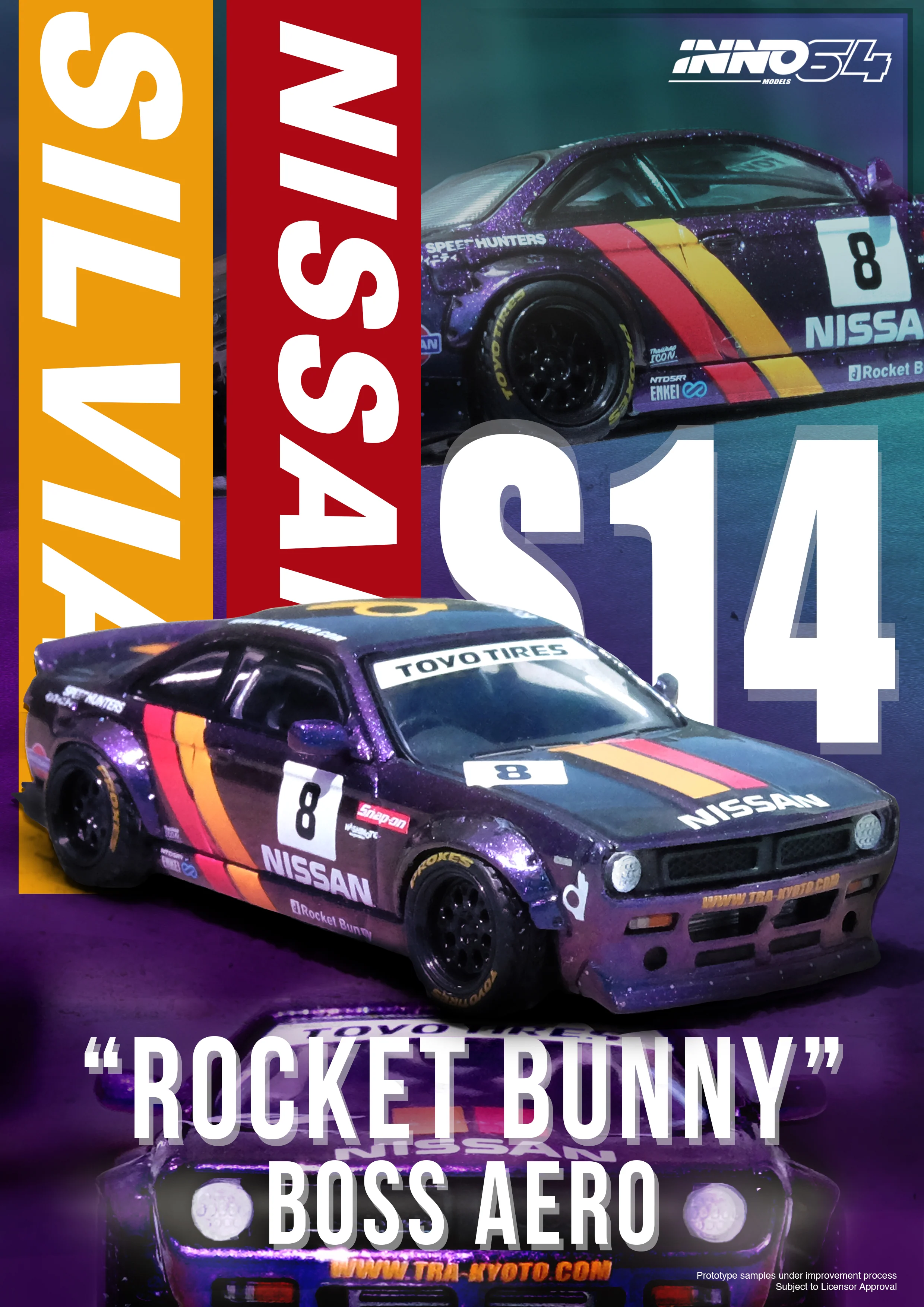 INNO64 1:64 Nissan Silvia (S14) BOSS "Rocket Bunny" in Purple - Image 4