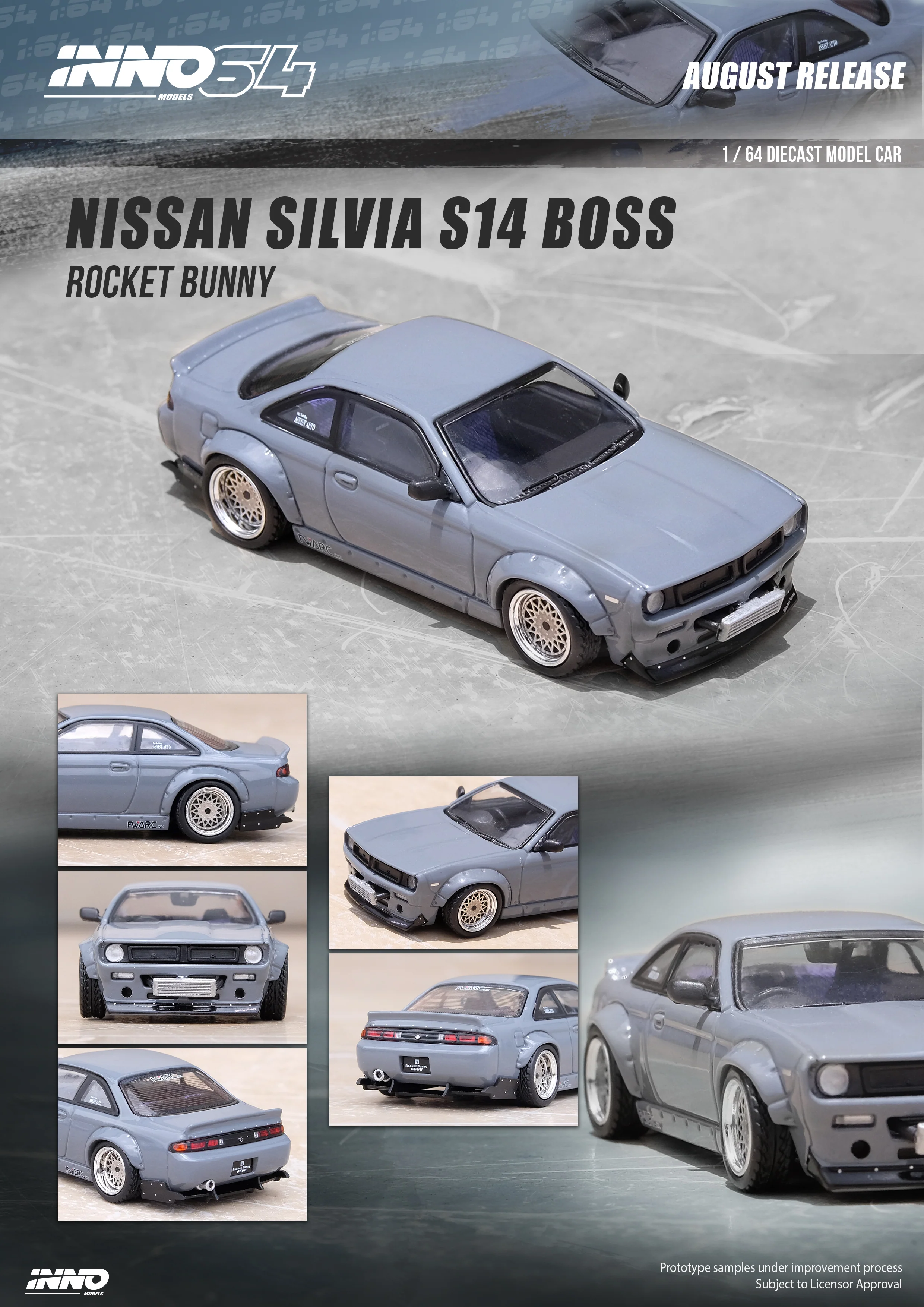 INNO64 1:64 Nissan Silvia (S14) Rocket Bunny Boss Aero in Grey - Image 3