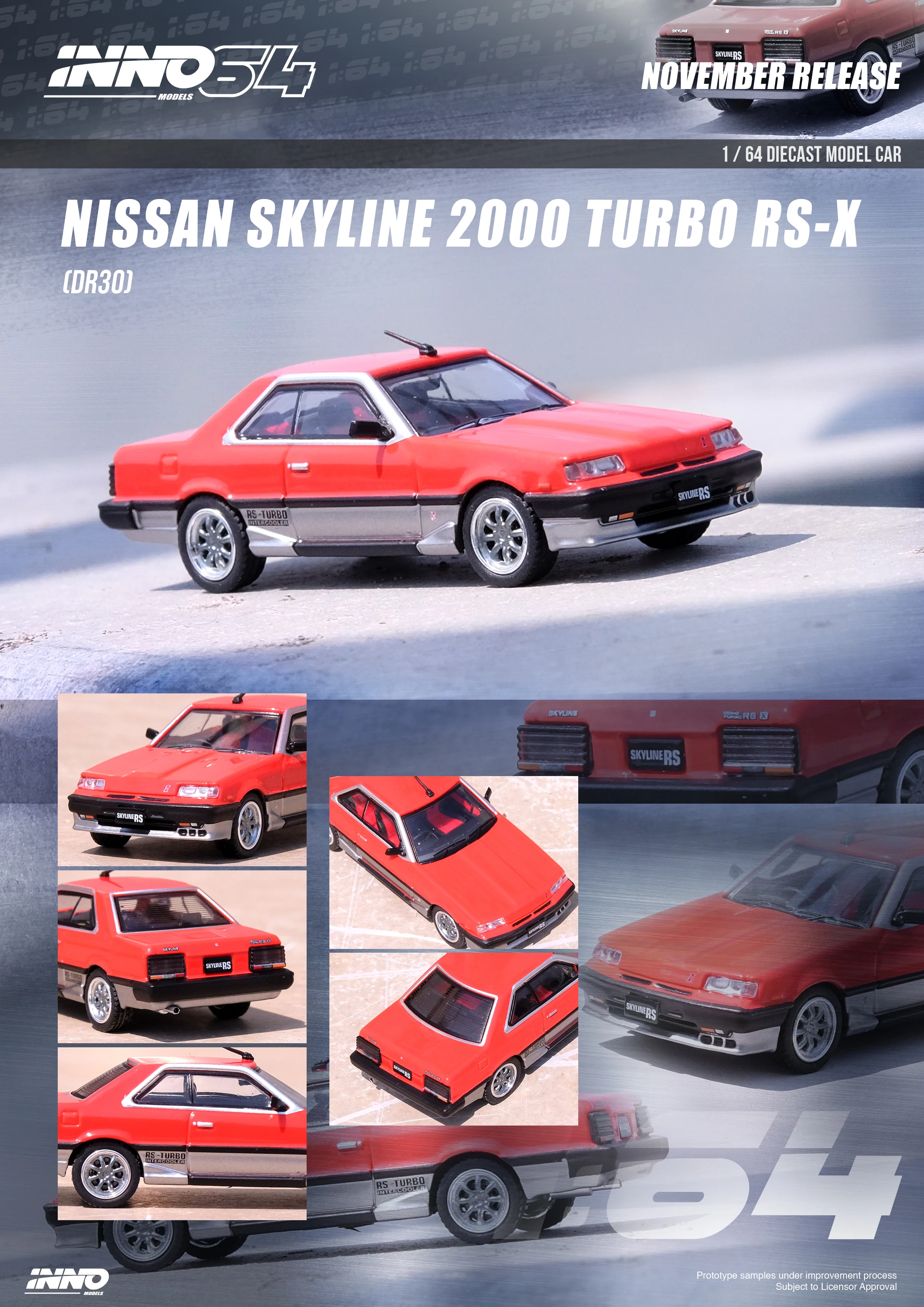 INNO64 1:64 Nissan Skyline 2000 Turbo RS-X (DR30) in Red / Silver - Image 3