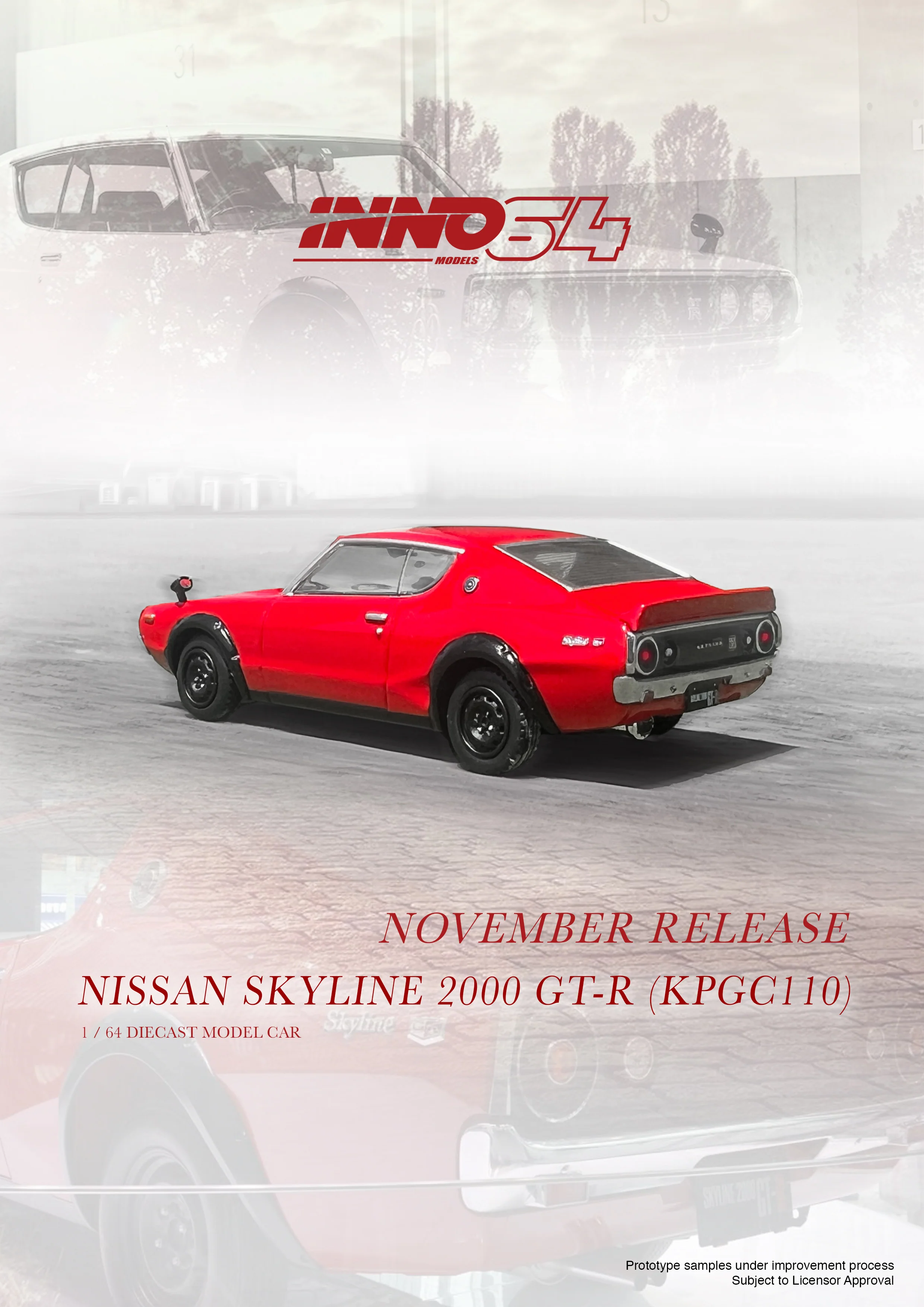 INNO64 1:64 Nissan Skyline 2000GT-R (KPGC110) in Red - Image 3