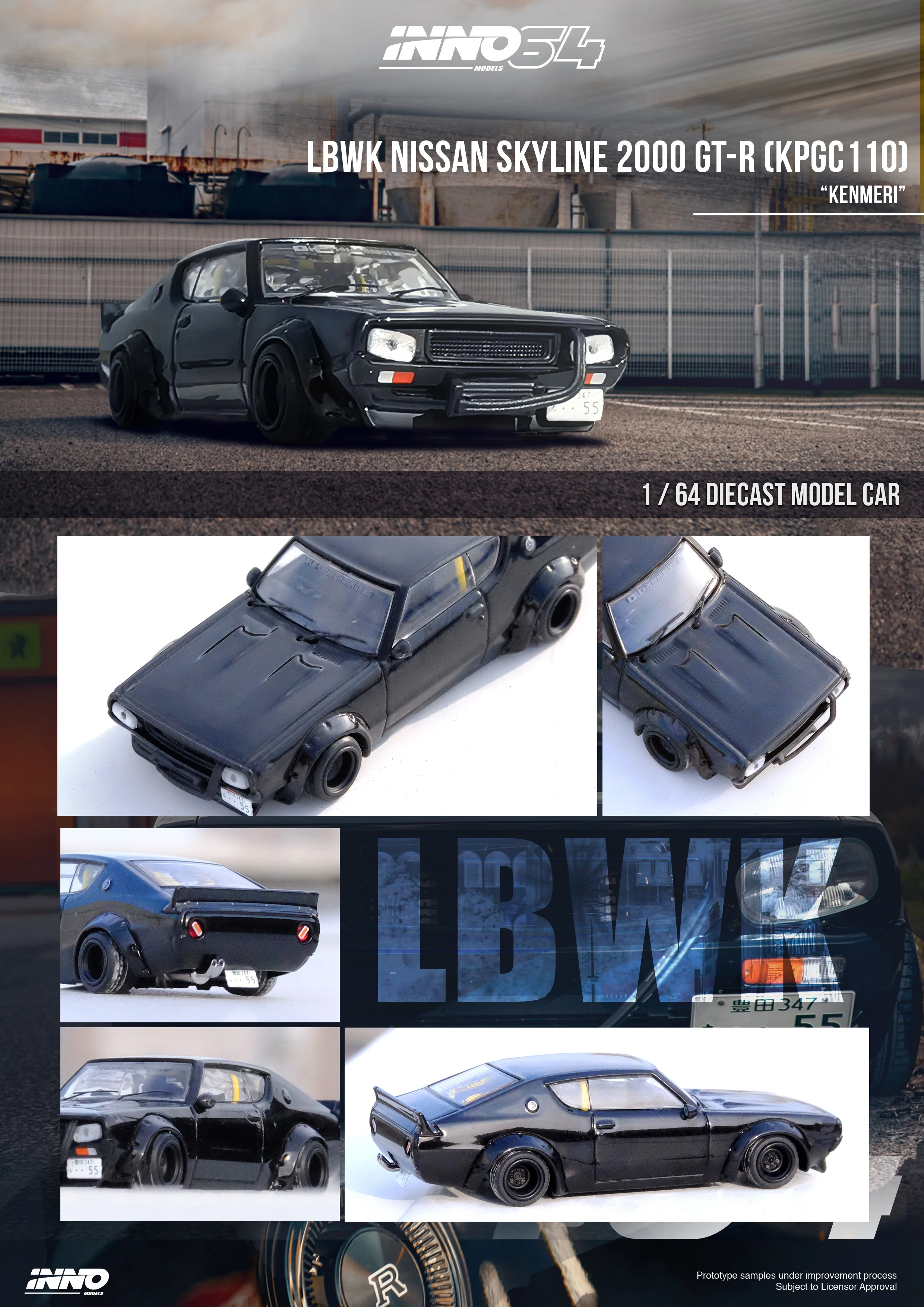 INNO64 1:64 Nissan Skyline 2000GT-R (KPGC110) "KENMERI" in Black - Image 3