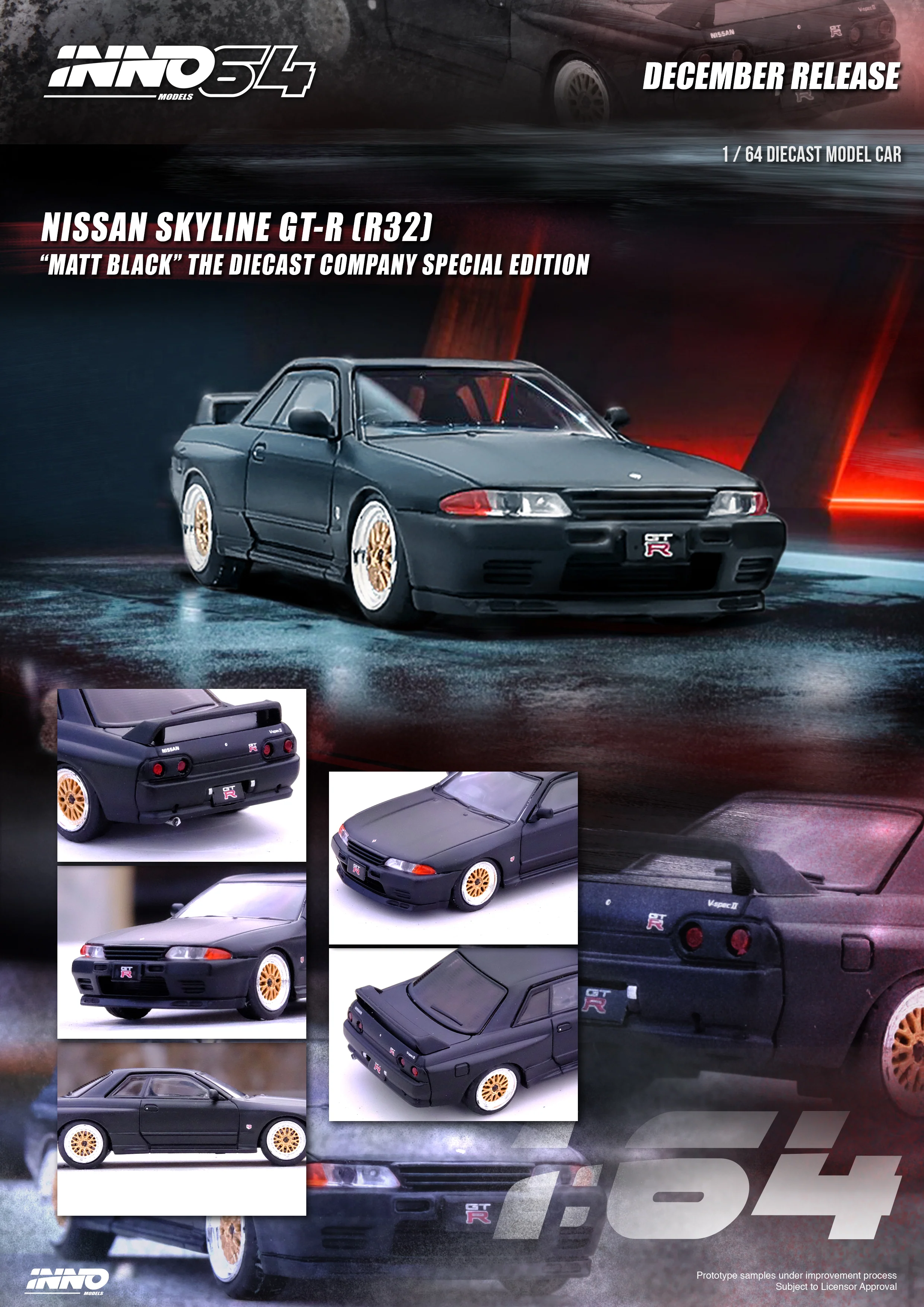 INNO64 1/64 Nissan Skyline GT-R (R32) The Diecast Company Special Edition in Matte Black - Image 3