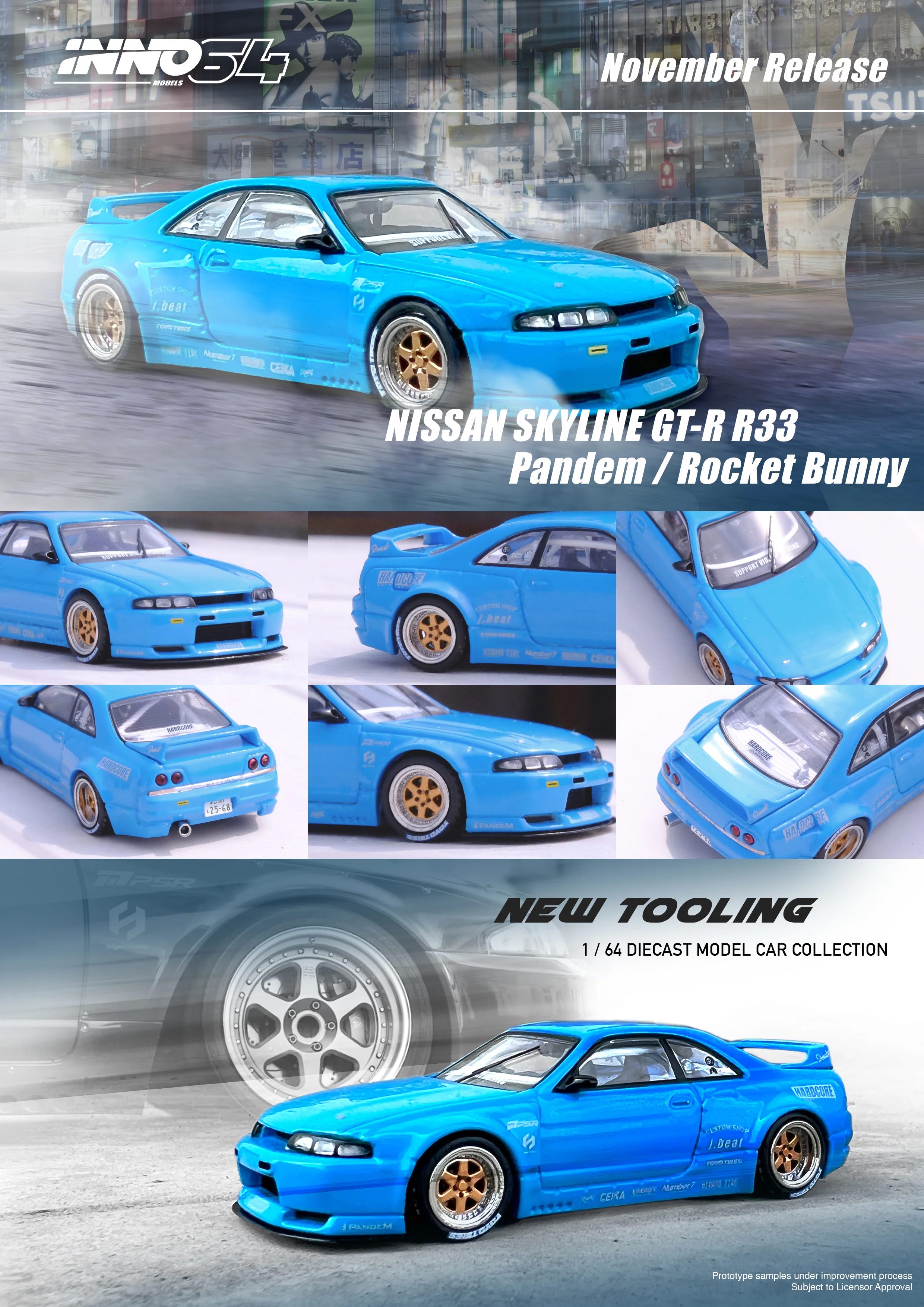 INNO64 1:64 Nissan Skyline GT-R (R33) "Pandem / Rocket Bunny" in Blue - Image 6