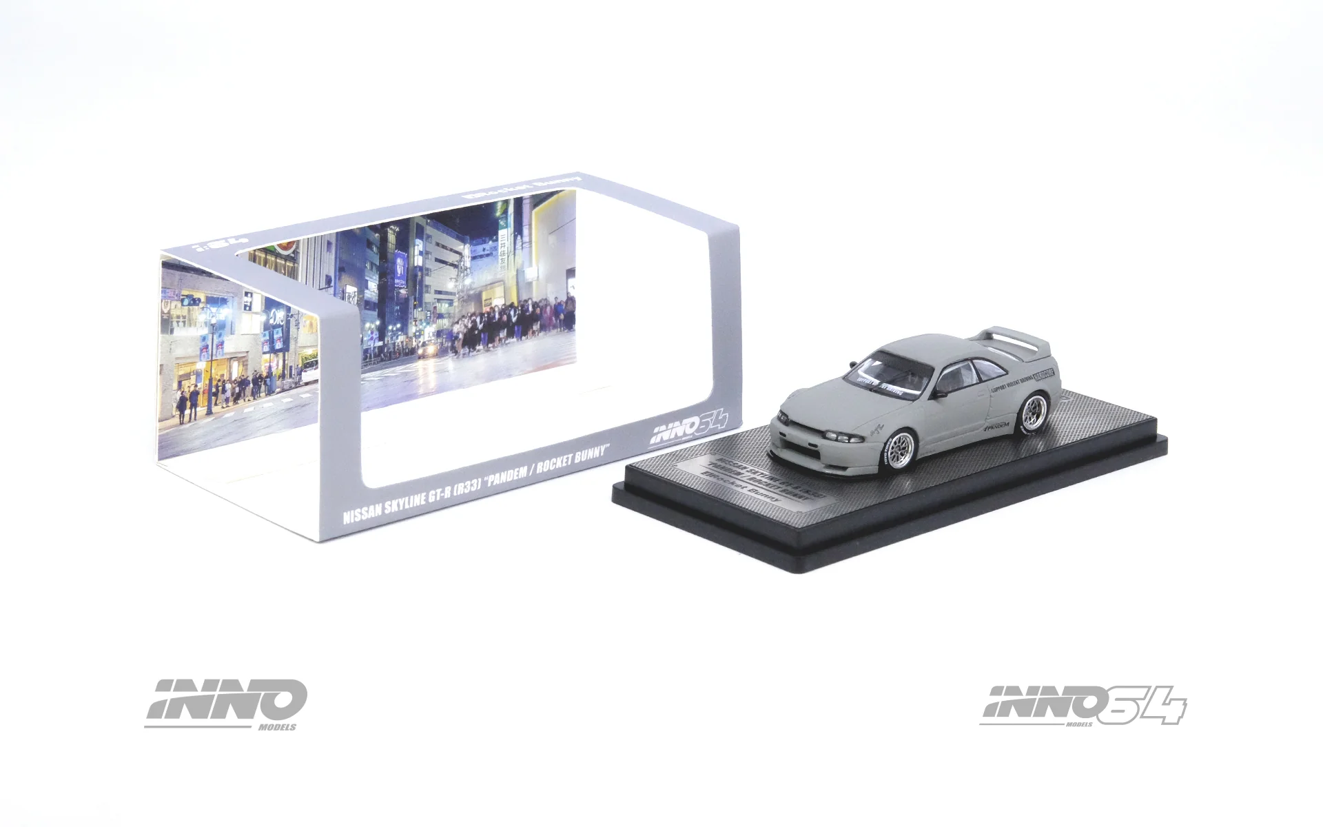 INNO64 1/64 Nissan Skyline GT-R (R33) "Pandem / Rocket Bunny" in Cement Matte Gray - Image 3