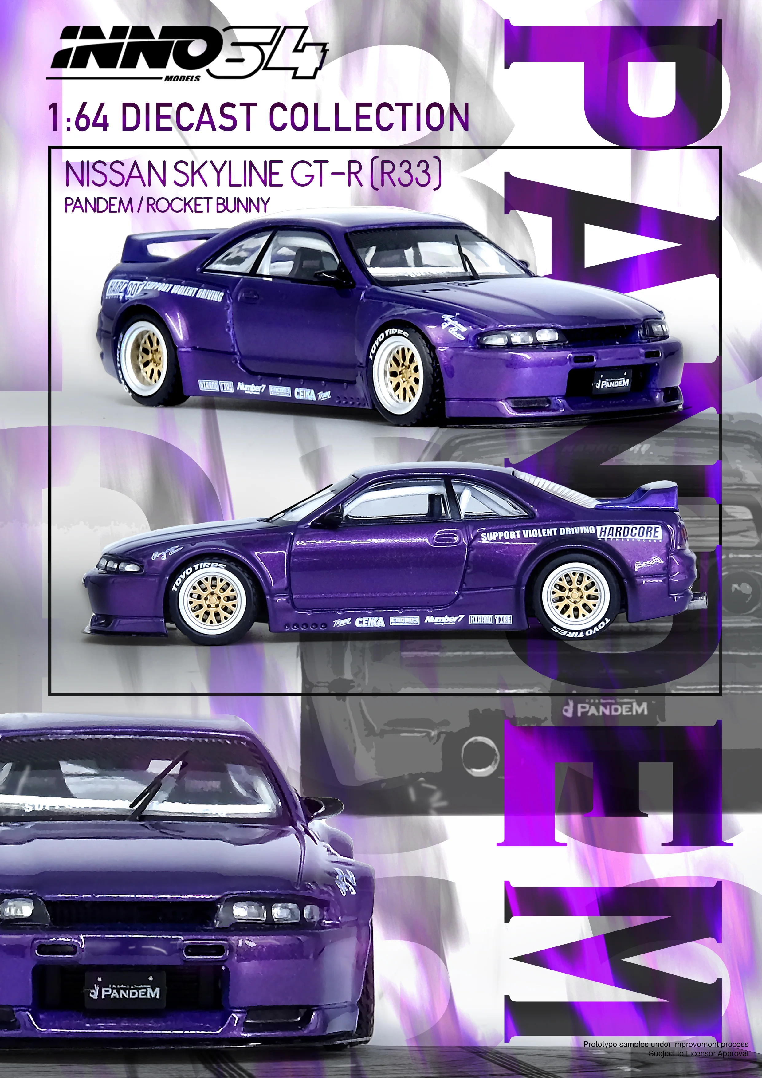 INNO64 1:64 Nissan Skyline GT-R (R33) "Pandem / Rocket Bunny" in Purple - Image 3