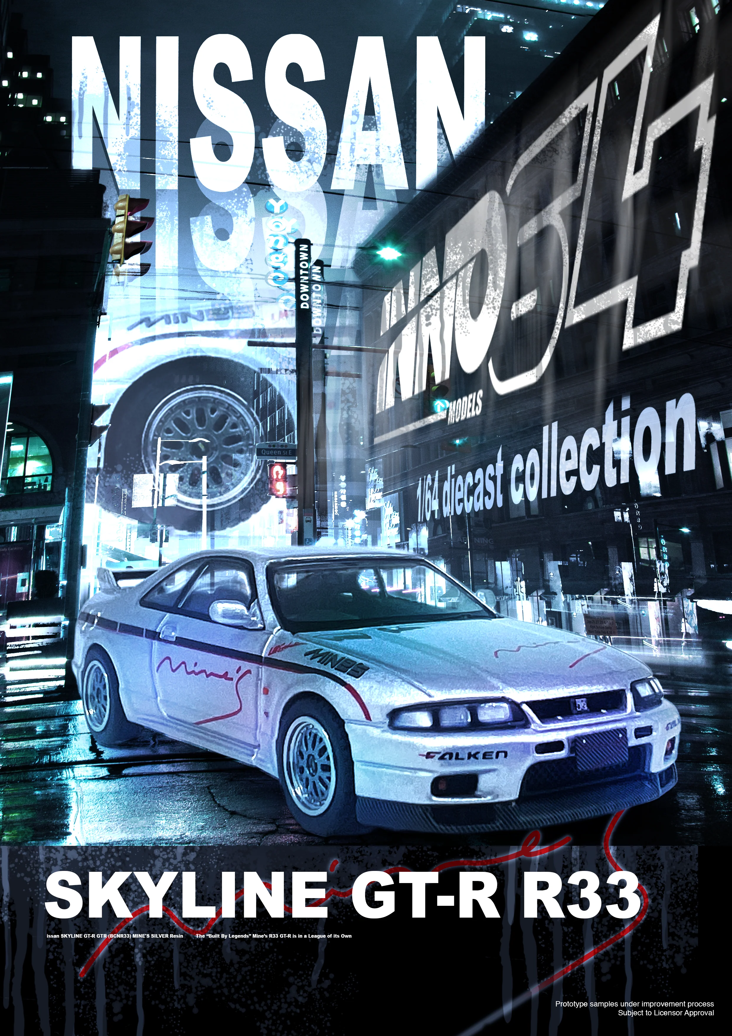 INNO64 1:64 Nissan Skyline GT-R (R33) "TUNED BY MINE'S" in Silver - Image 3