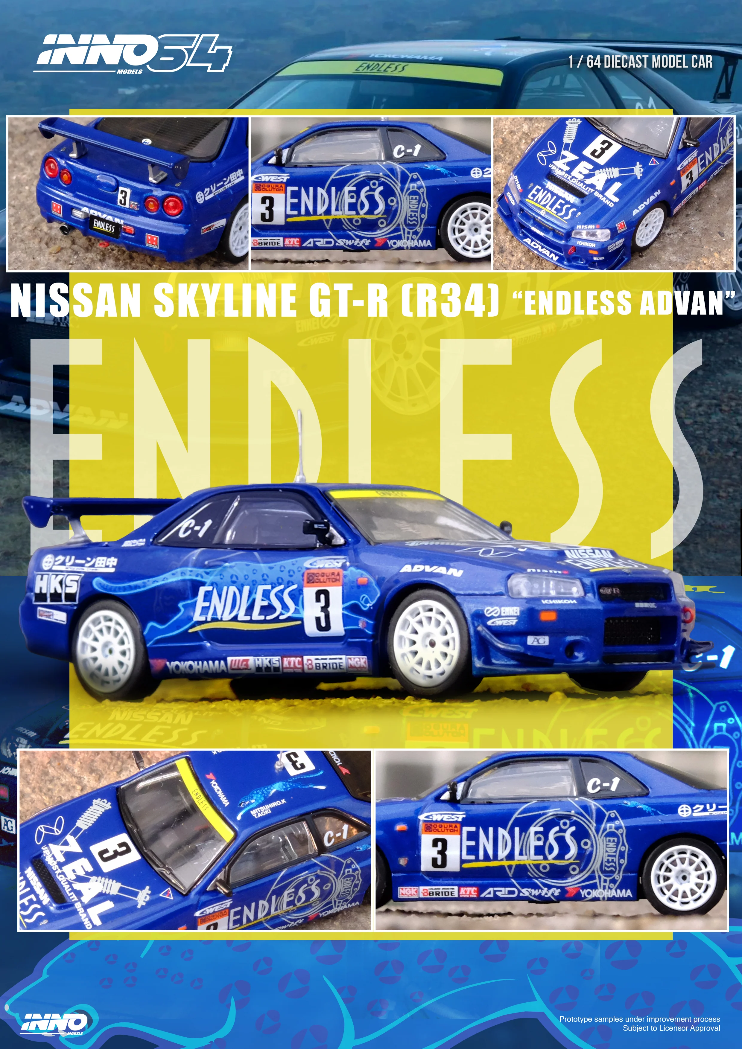 INNO64 1:64 Nissan Skyline GT-R (R34) #3 "ENDLESS ADVAN"  Super Taikyu Series 2002 Winner - Image 2