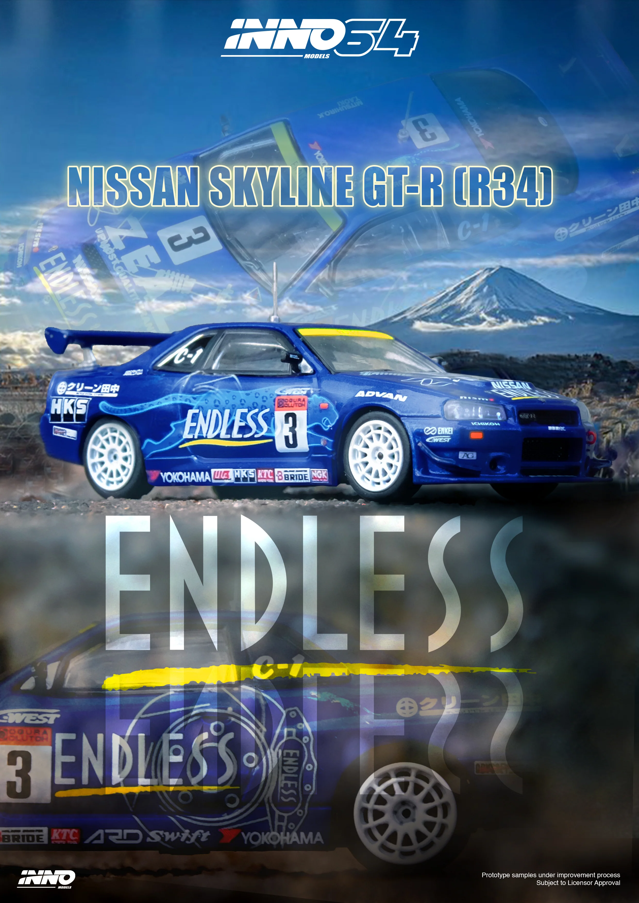 INNO64 1:64 Nissan Skyline GT-R (R34) #3 "ENDLESS ADVAN"  Super Taikyu Series 2002 Winner - Image 3