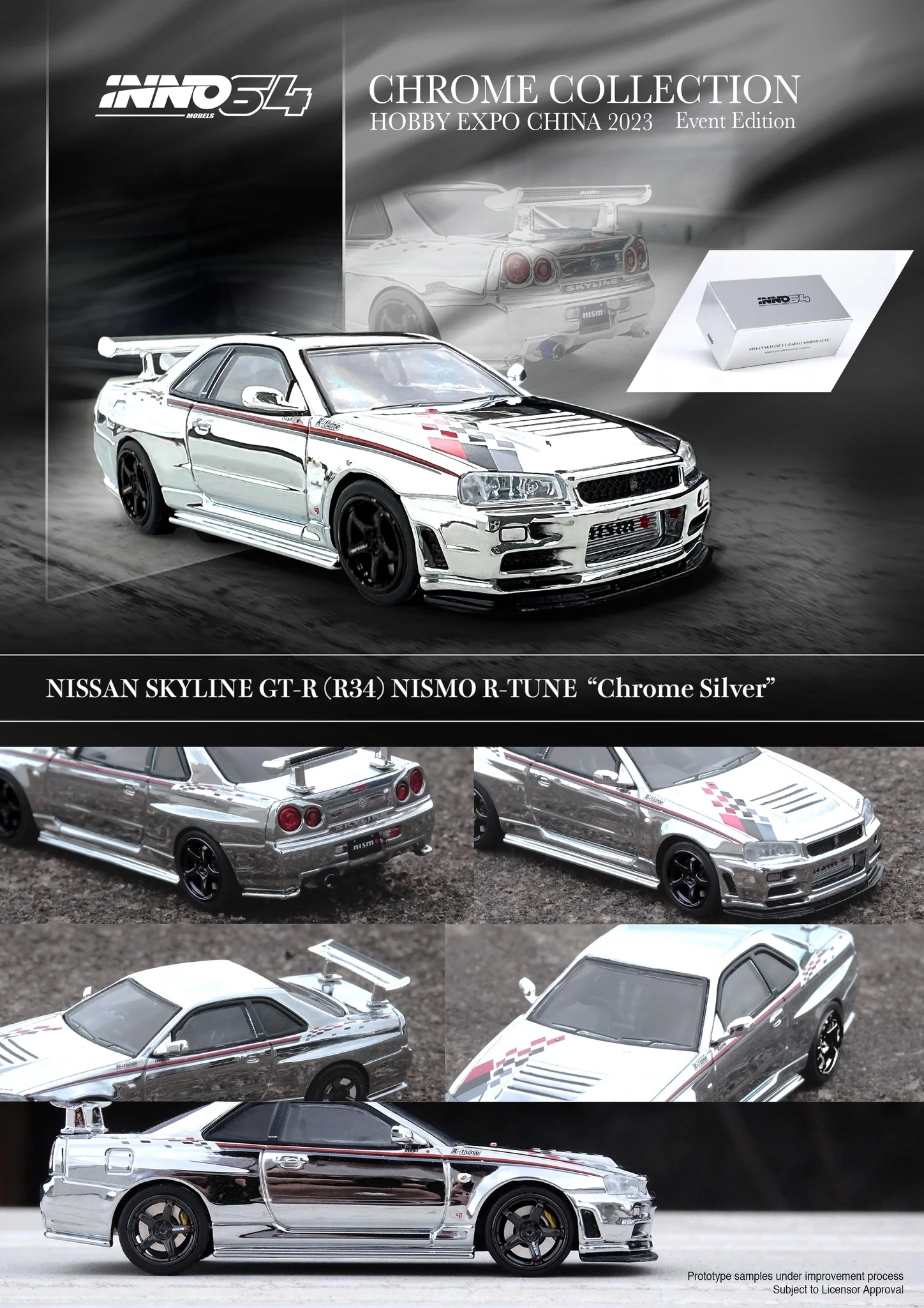 INNO64 1:64 Nissan Skyline GT-R (R34) R-Tune Hobby Expo China 2023 in Silver Chrome - Image 3