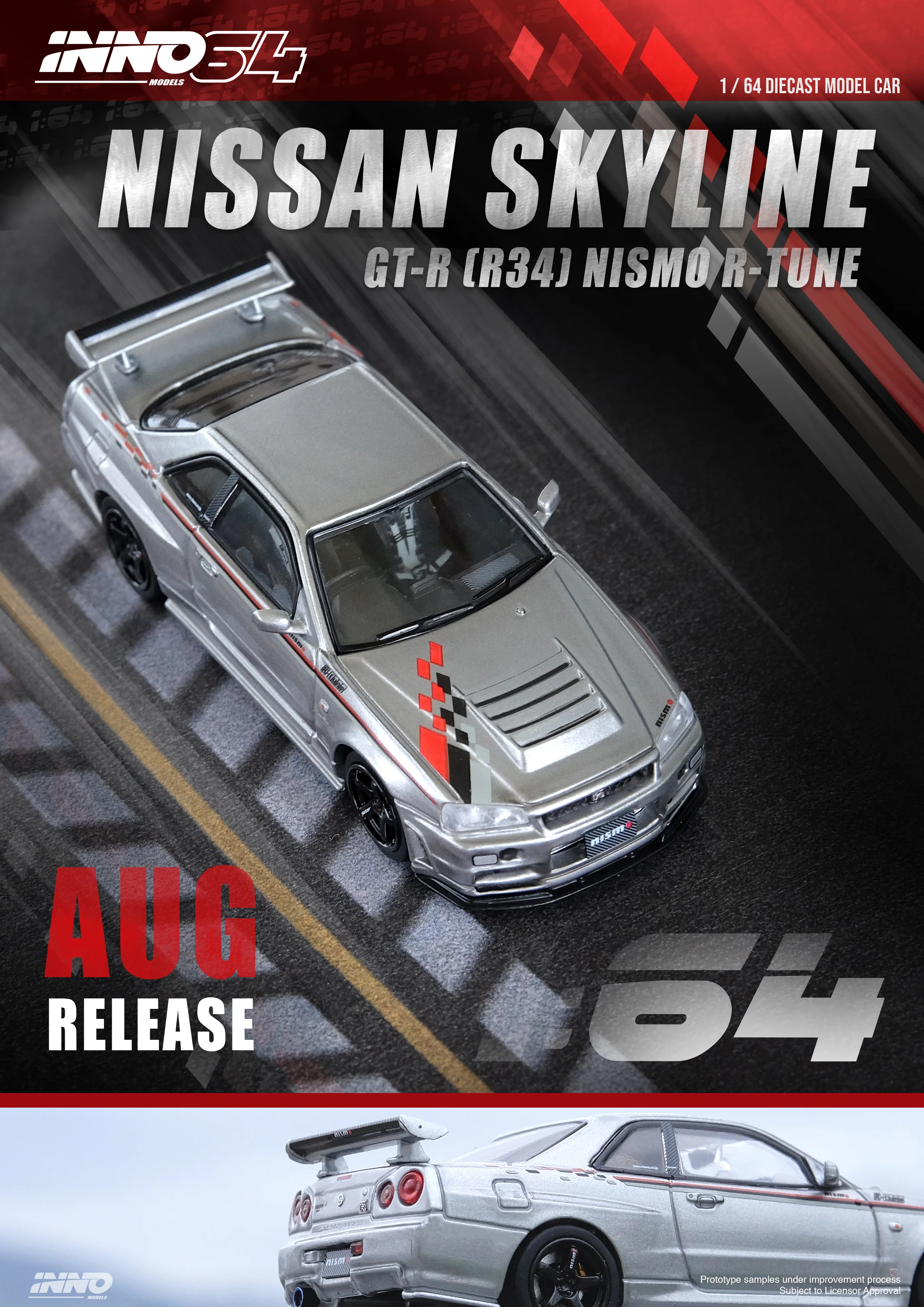 INNO64 1:64 Nissan Skyline GT-R (R34) R-Tune in Silver - Image 3