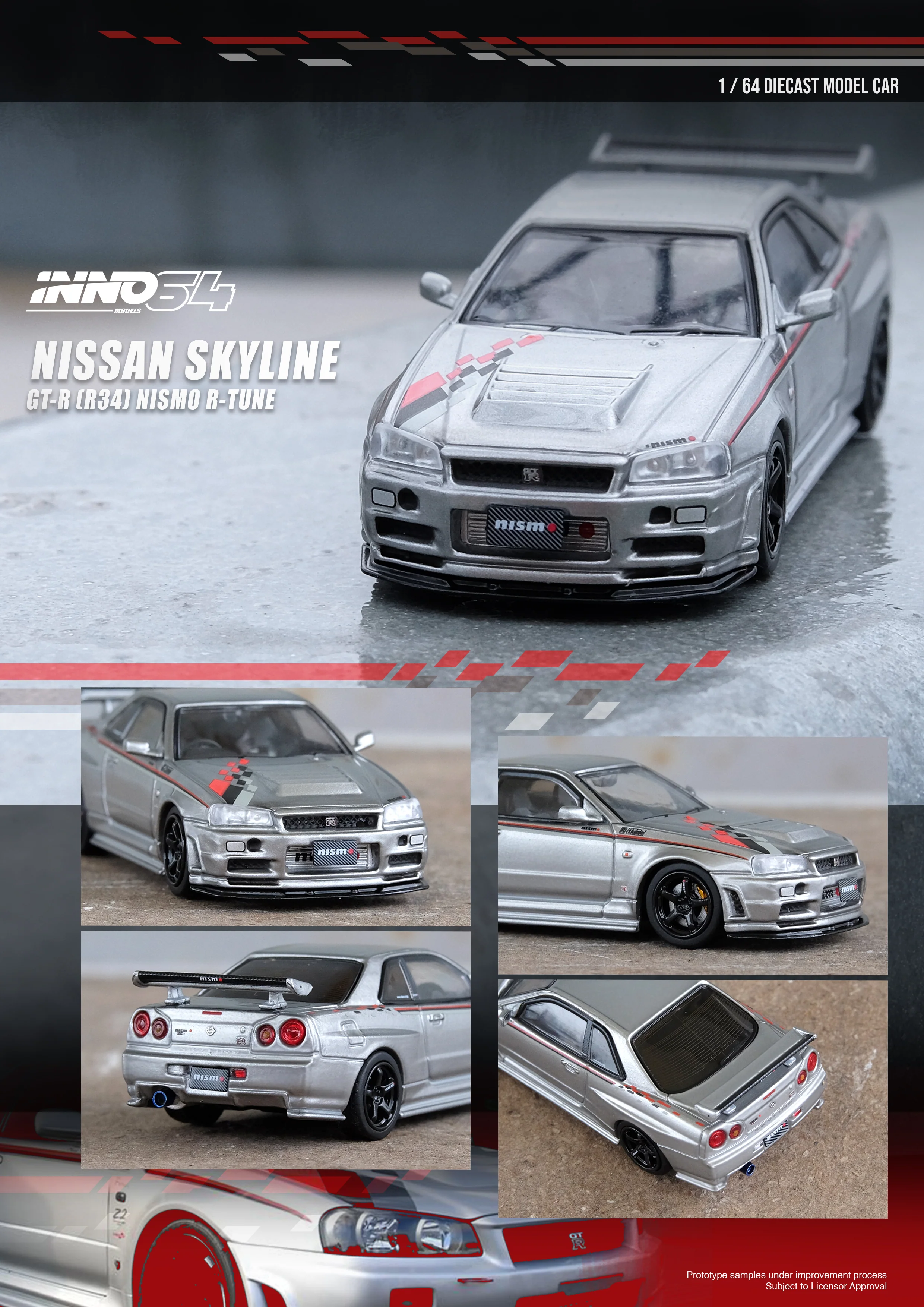 INNO64 1:64 Nissan Skyline GT-R (R34) R-Tune in Silver - Image 4