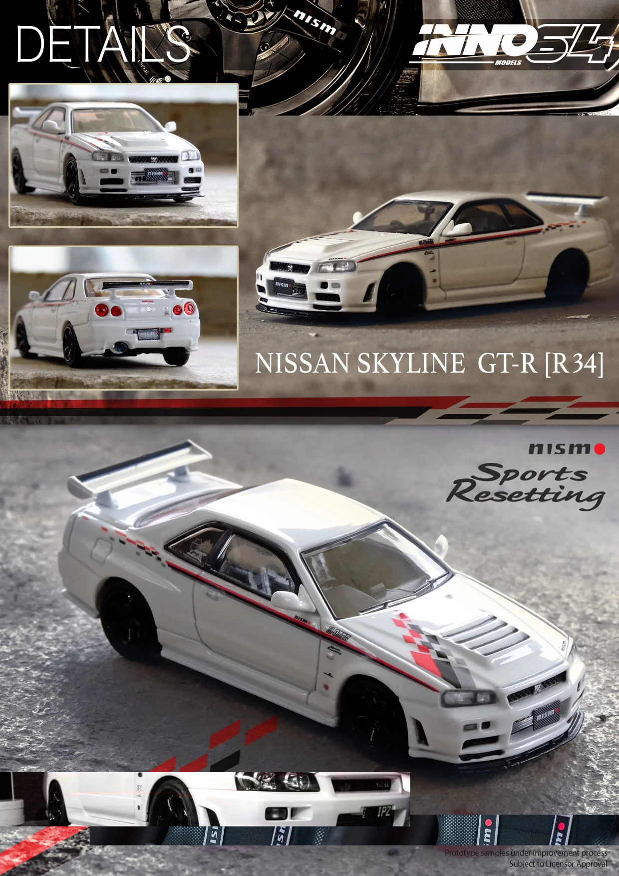 INNO64 1:64 Nissan Skyline GT-R R34 R-Tune NISMO in White - Image 2