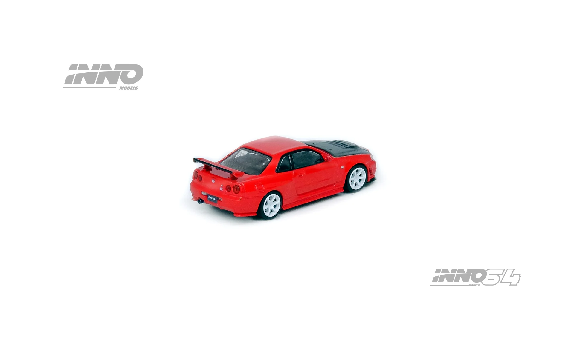 INNO64 1:64 Nissan Skyline GT-R R34 R-Tune R-Tune in Active Red with Carbon Bonnet - Image 2