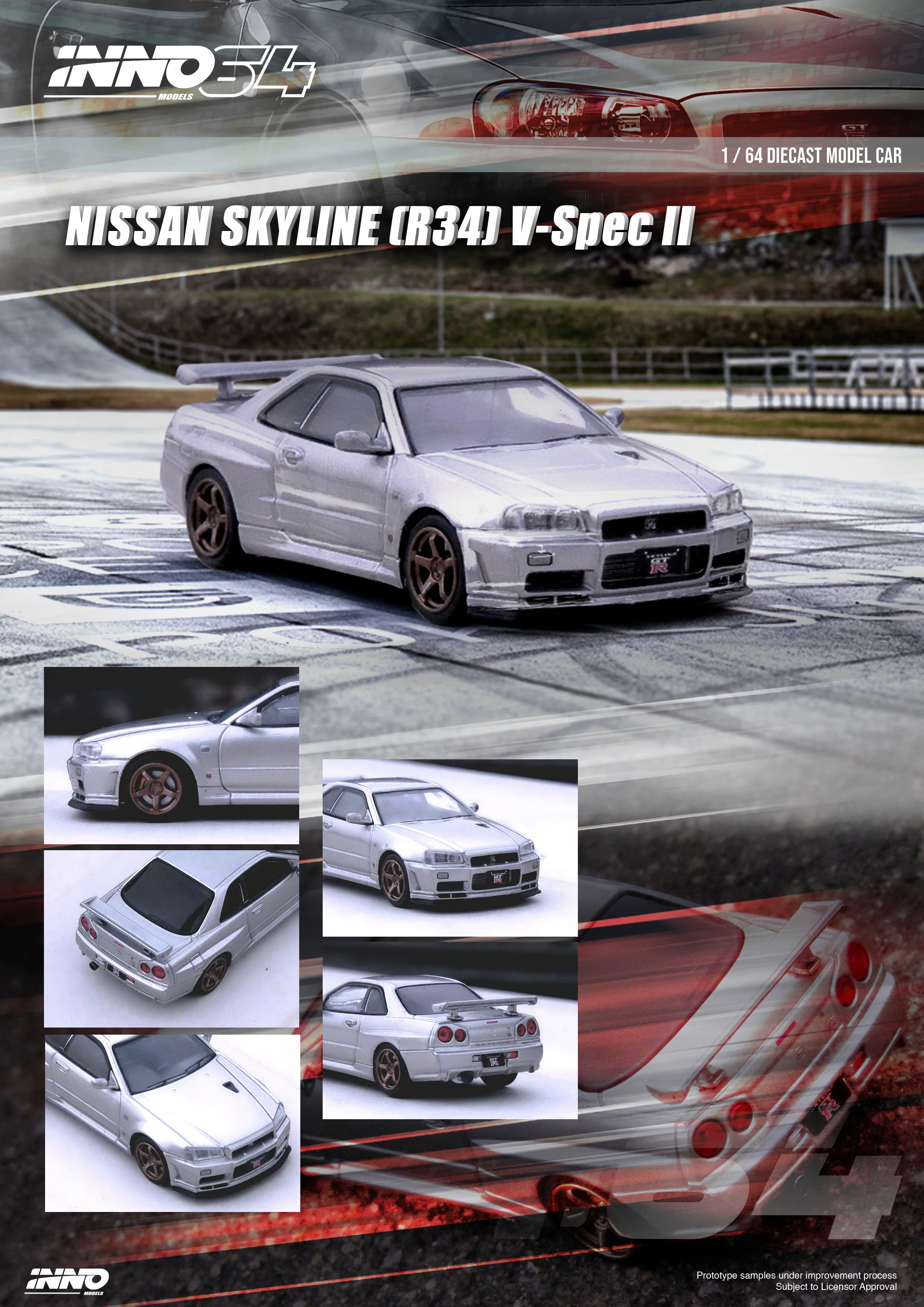 INNO64 1/64 Nissan Skyline GT-R (R34) V-Spec II in Silver - Image 3