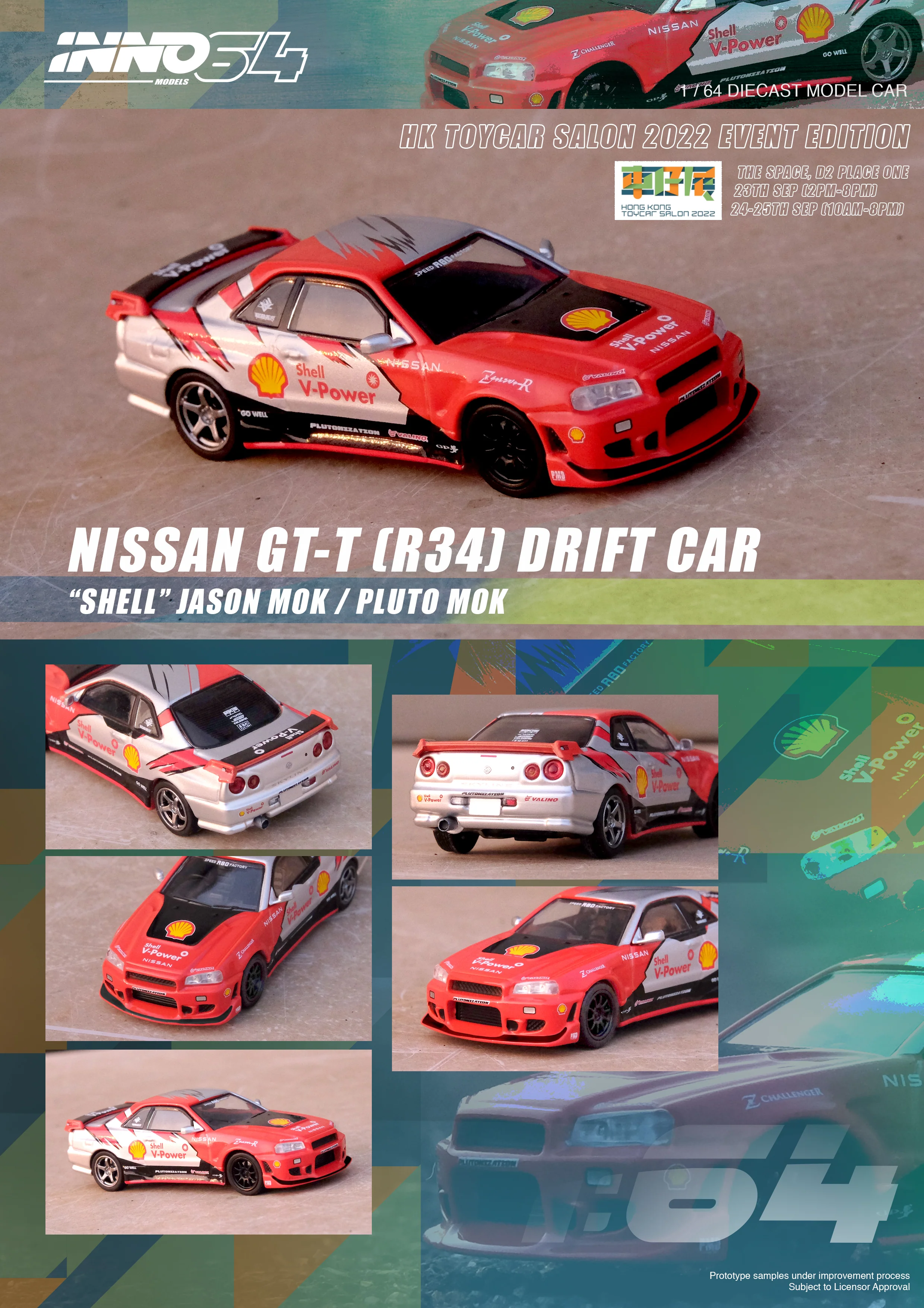 INNO64 1:64 Nissan Skyline GTT (R34) Drift Car "SHELL" Jason Mok / Pluto Mok HK ToyCar Salon 2022 Event Edition - Image 3