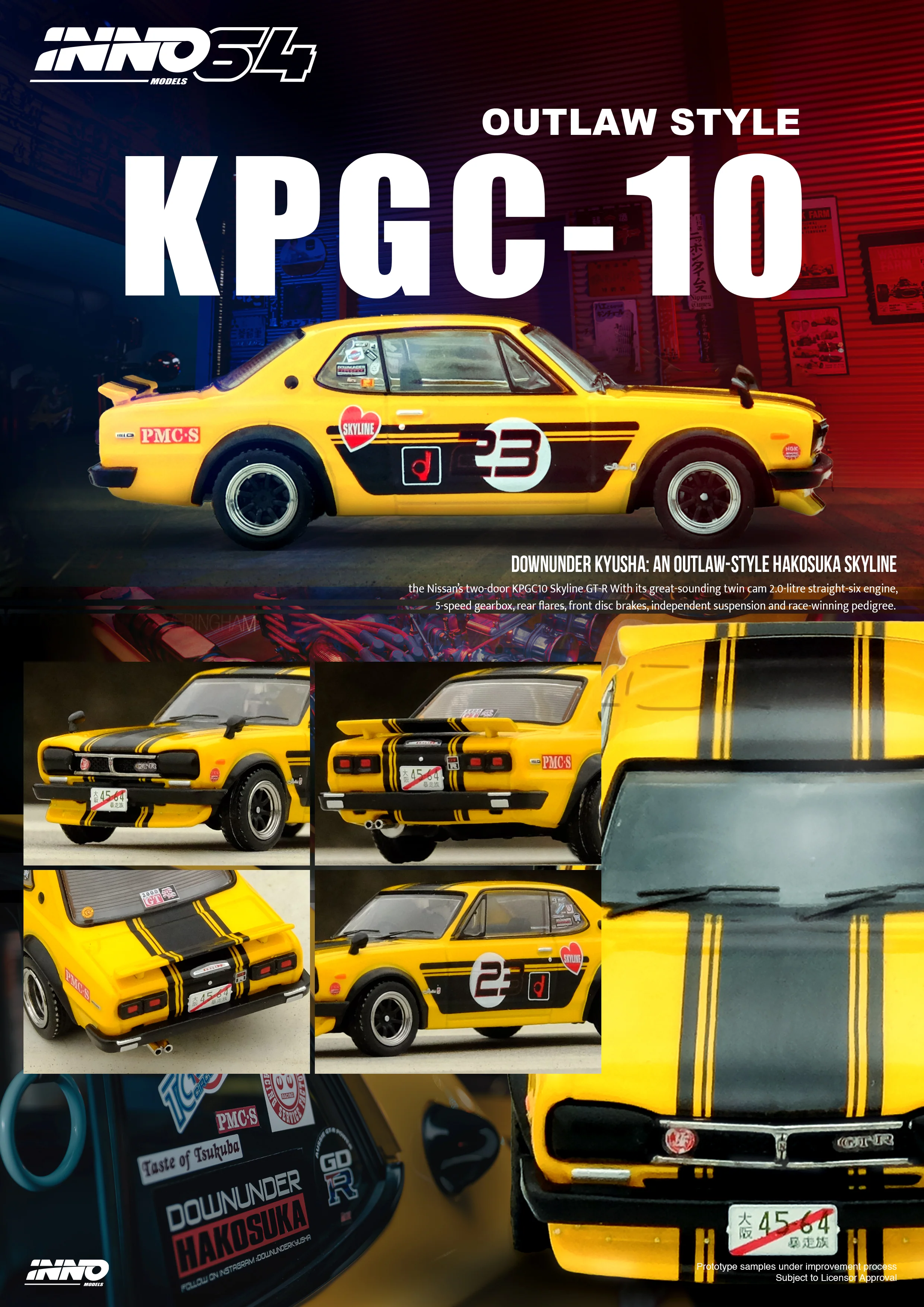 INNO64 1:64 Nissan Skyline (KPGC10) 2000 GT-R in Yellow - Image 3