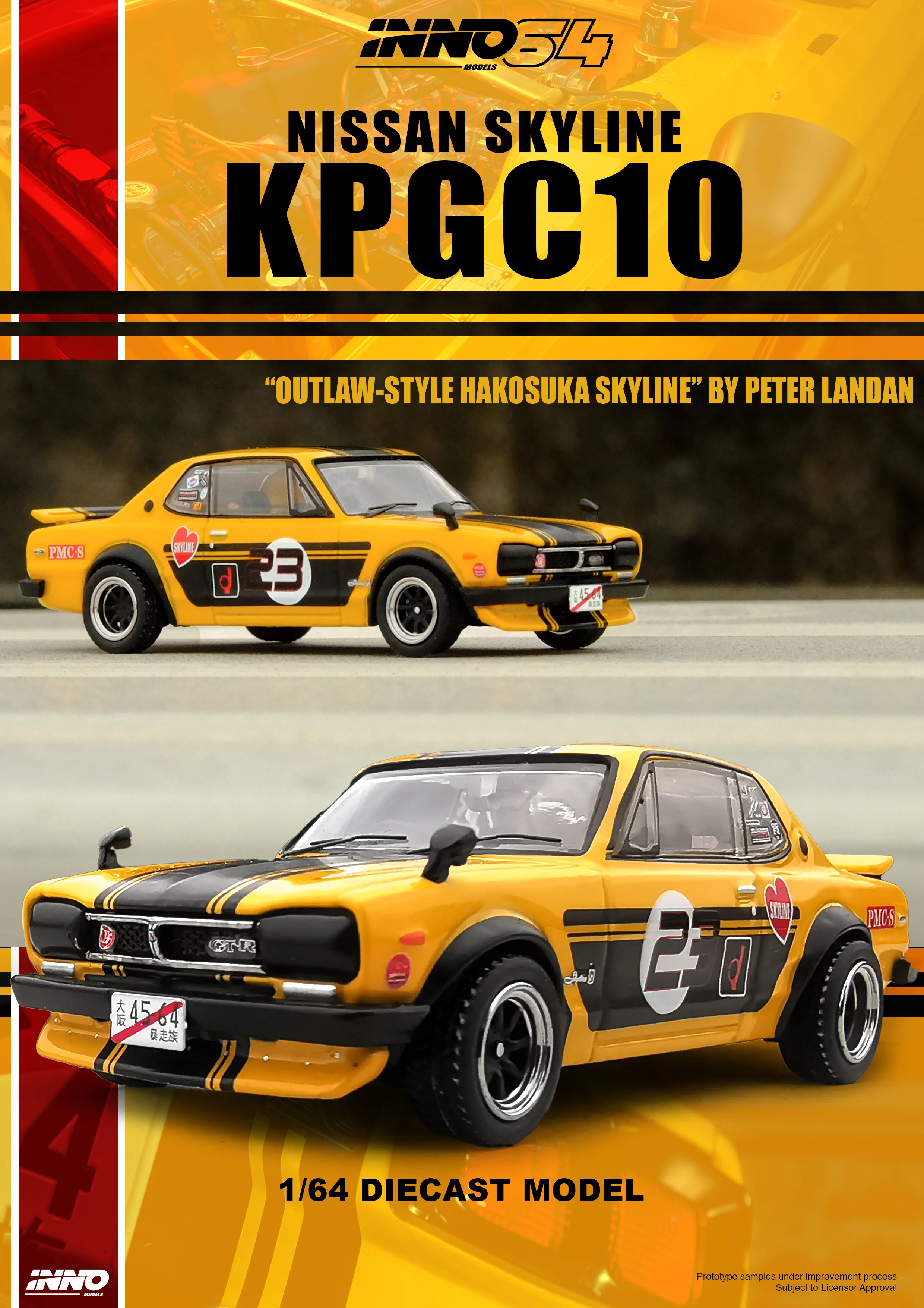 INNO64 1:64 Nissan Skyline (KPGC10) 2000 GT-R in Yellow - Image 4