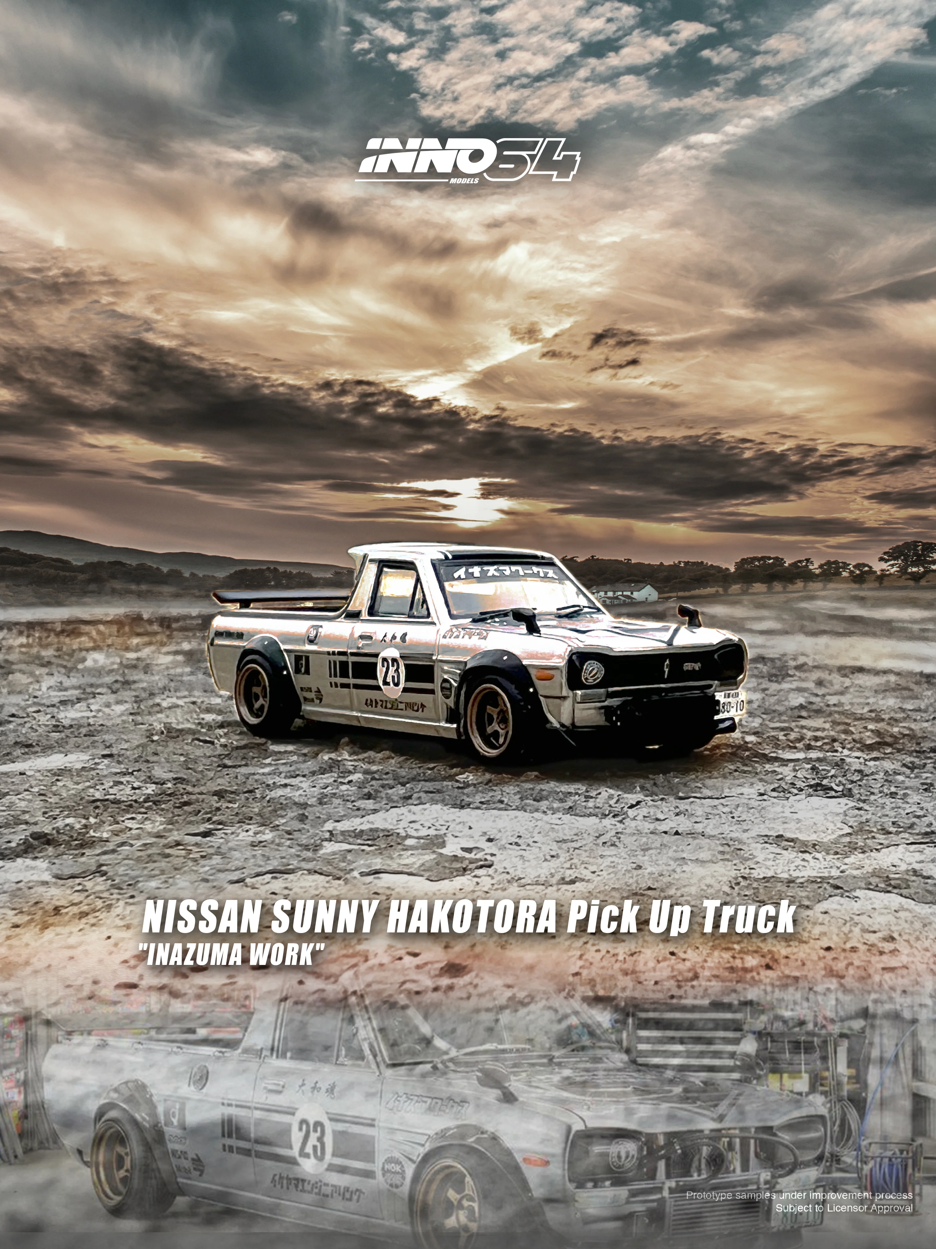 INNO64 1:64 Nissan Sunny Hakotora Pick Up Truck "INAZUMA WORK" - Image 2
