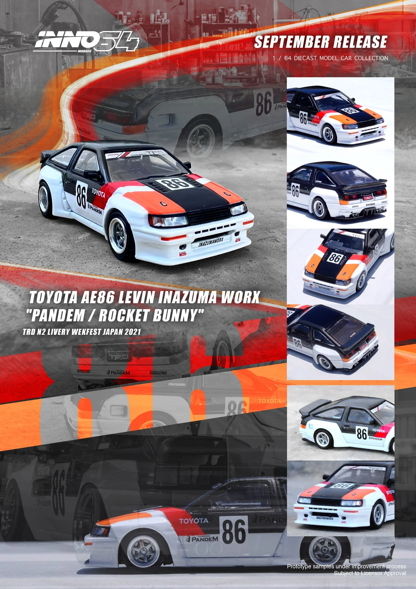 INNO64 1/64 Toyota AE86 Levin Pandem Rocket Bunny "INAZUMA WORX" - Image 5