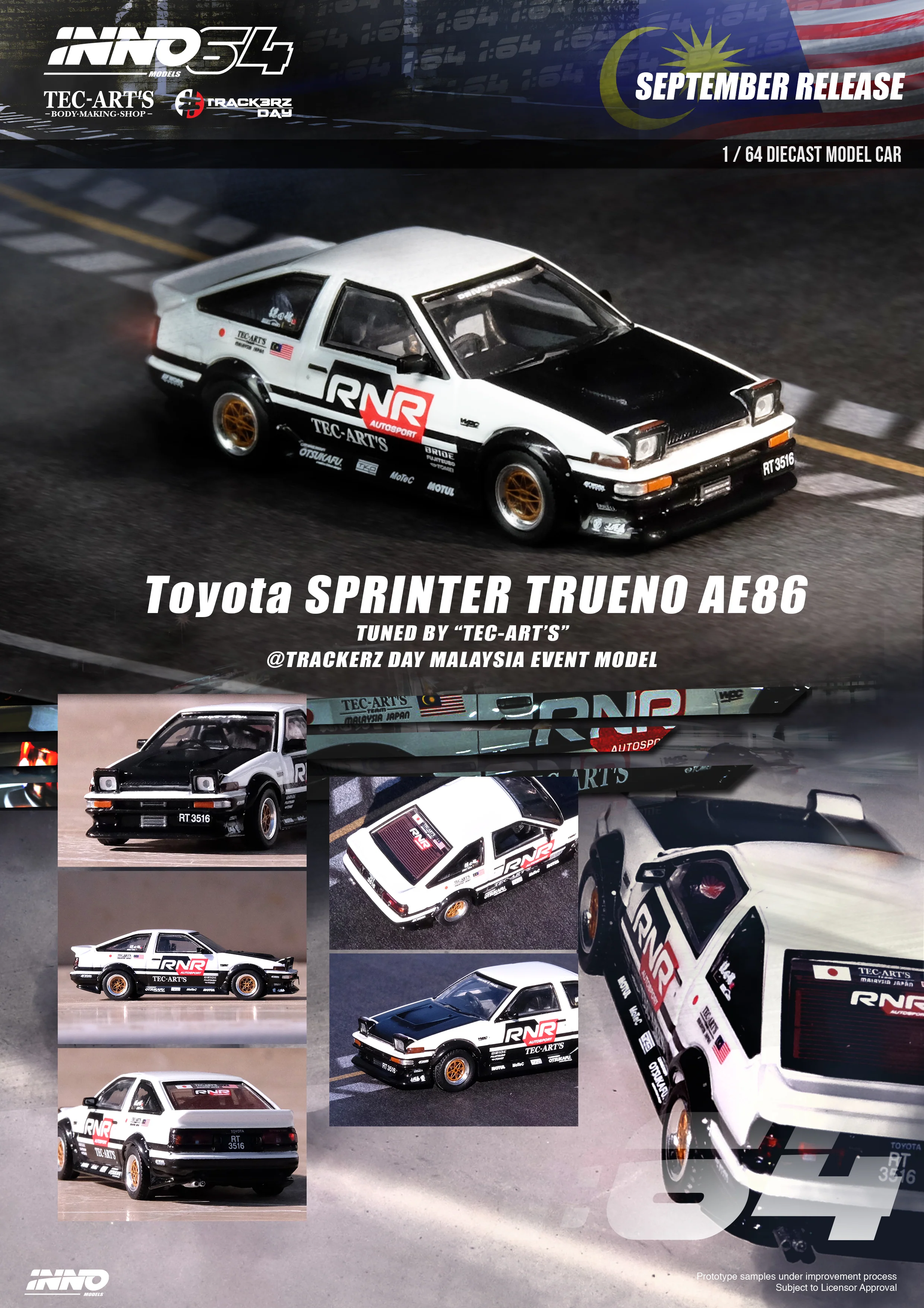 INNO64 1:64 Toyota Sprinter Trueno AE86 Tuned by "TEC-ART" @TrackerZ Day Malaysia Special Event Model - Image 6