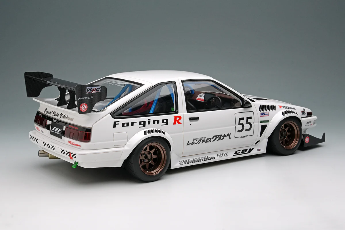 *PREORDER* Make Up Co., Ltd. 1:18 Toyota Sprinter Trueno (AE86) 3Door Crystal Body Yokohama Edition - Image 2
