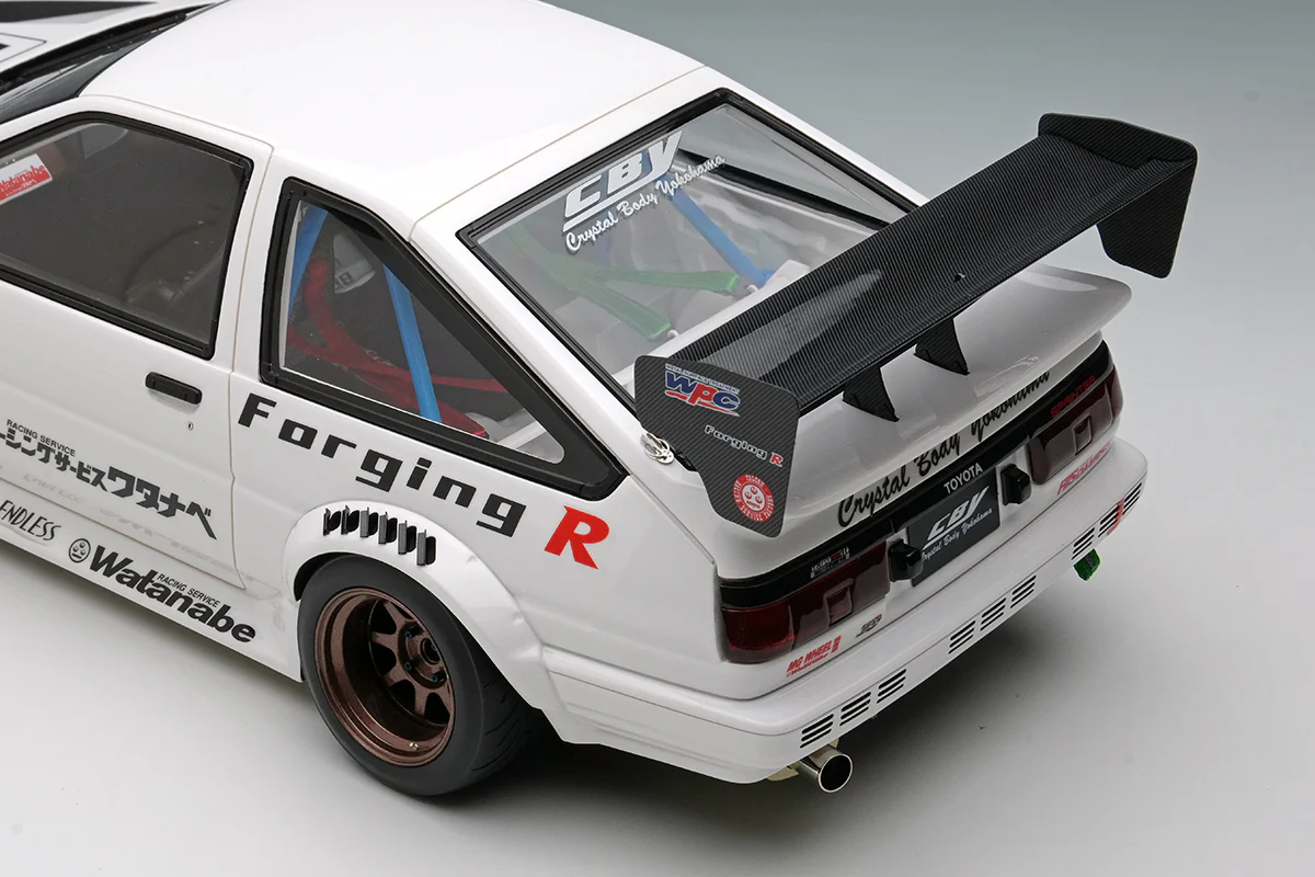 *PREORDER* Make Up Co., Ltd. 1:18 Toyota Sprinter Trueno (AE86) 3Door Crystal Body Yokohama Edition - Image 4