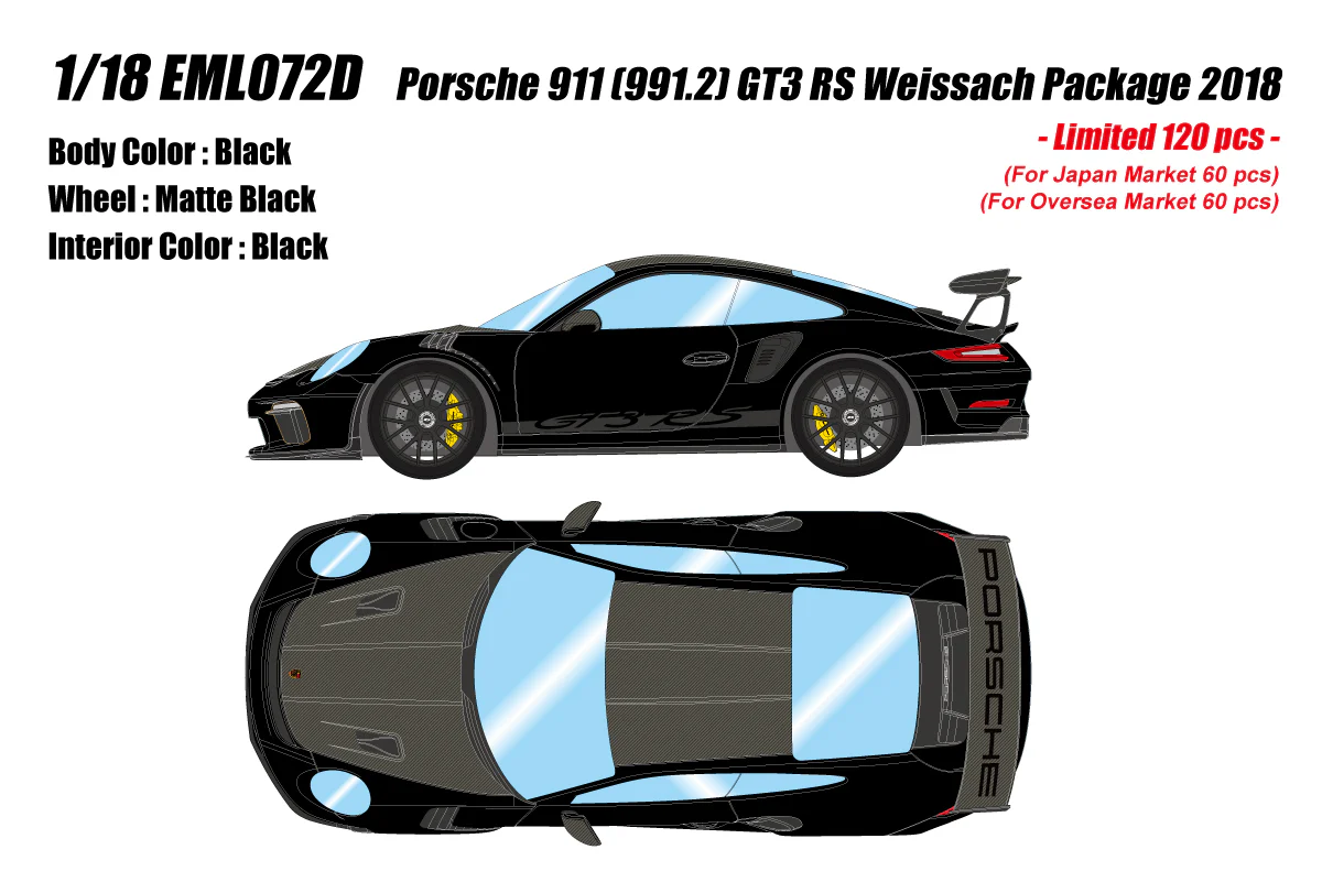 Make Up Co., Ltd / EIDOLON 1:18 Porsche 911 (991.2) GT3 RS Weissach Package 2019 in Black - Image 2