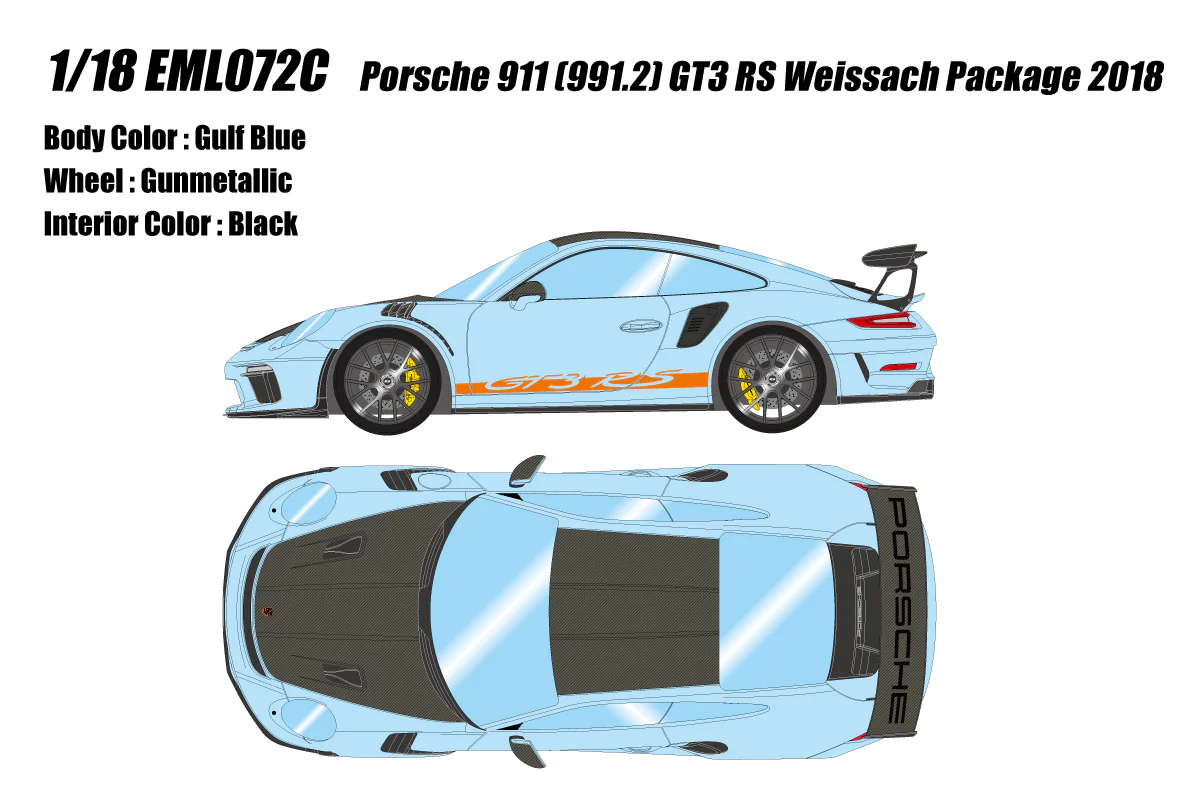 Make Up Co., Ltd / EIDOLON 1:18 Porsche 911 (991.2) GT3 RS Weissach Package 2019 in Gulf Blue - Image 2
