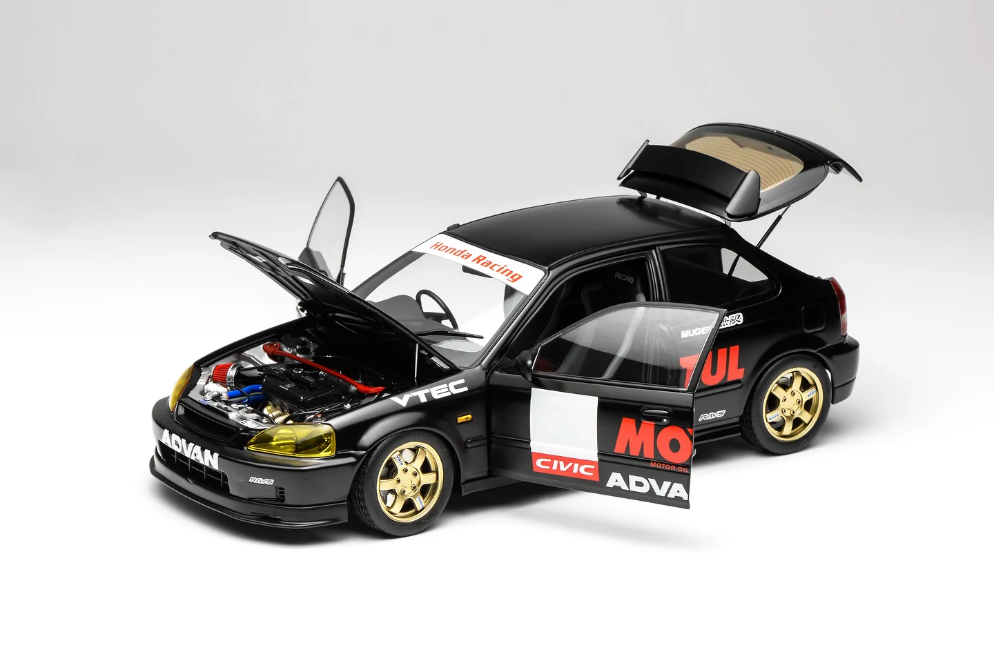 MotorHelix 1:18 Honda Civic Type-R (EK9) No Good Racing Edition in Black - Image 2