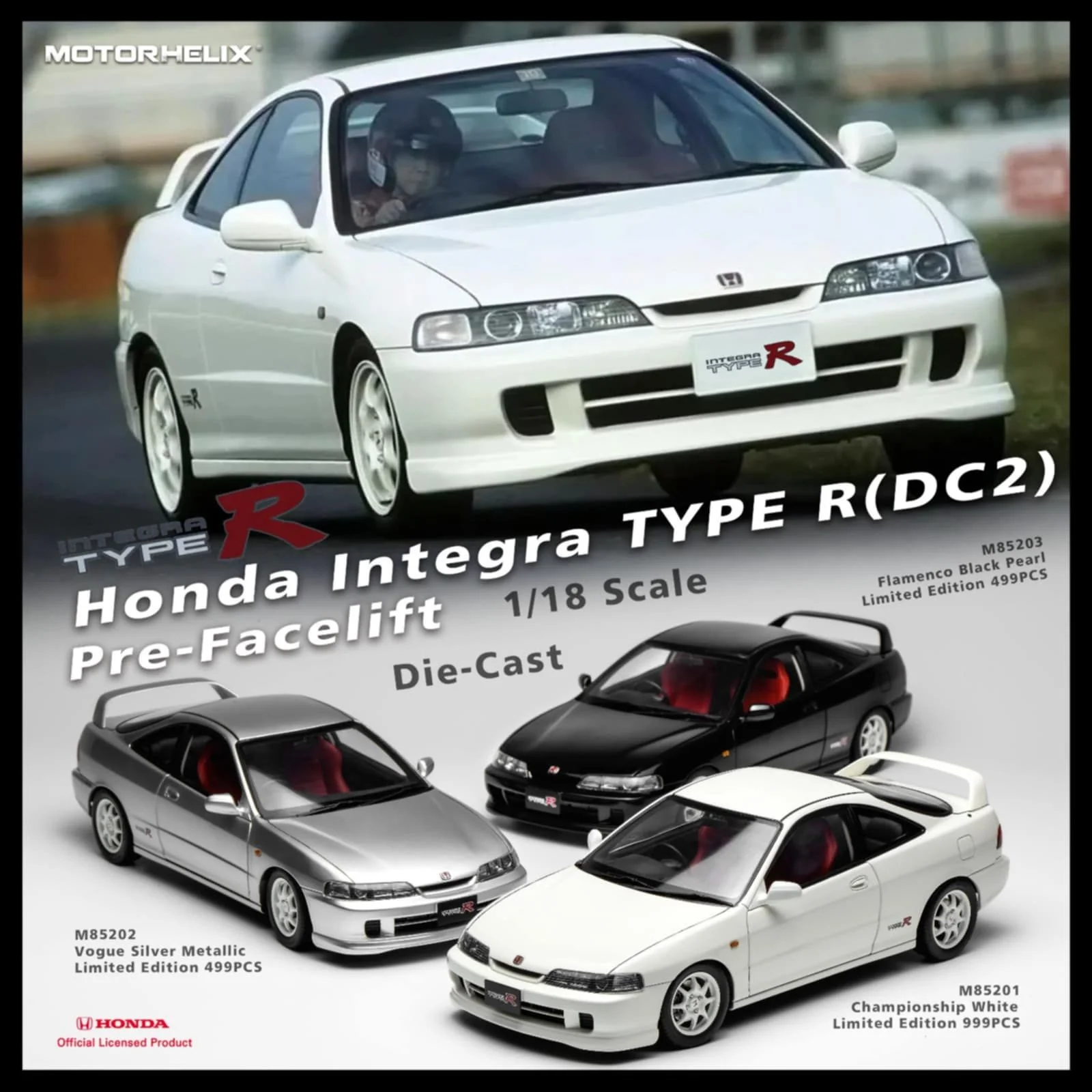 MotorHelix 1:18 Honda Integra DC2 Type-R (Pre-Facelift) in Championship White - Image 2