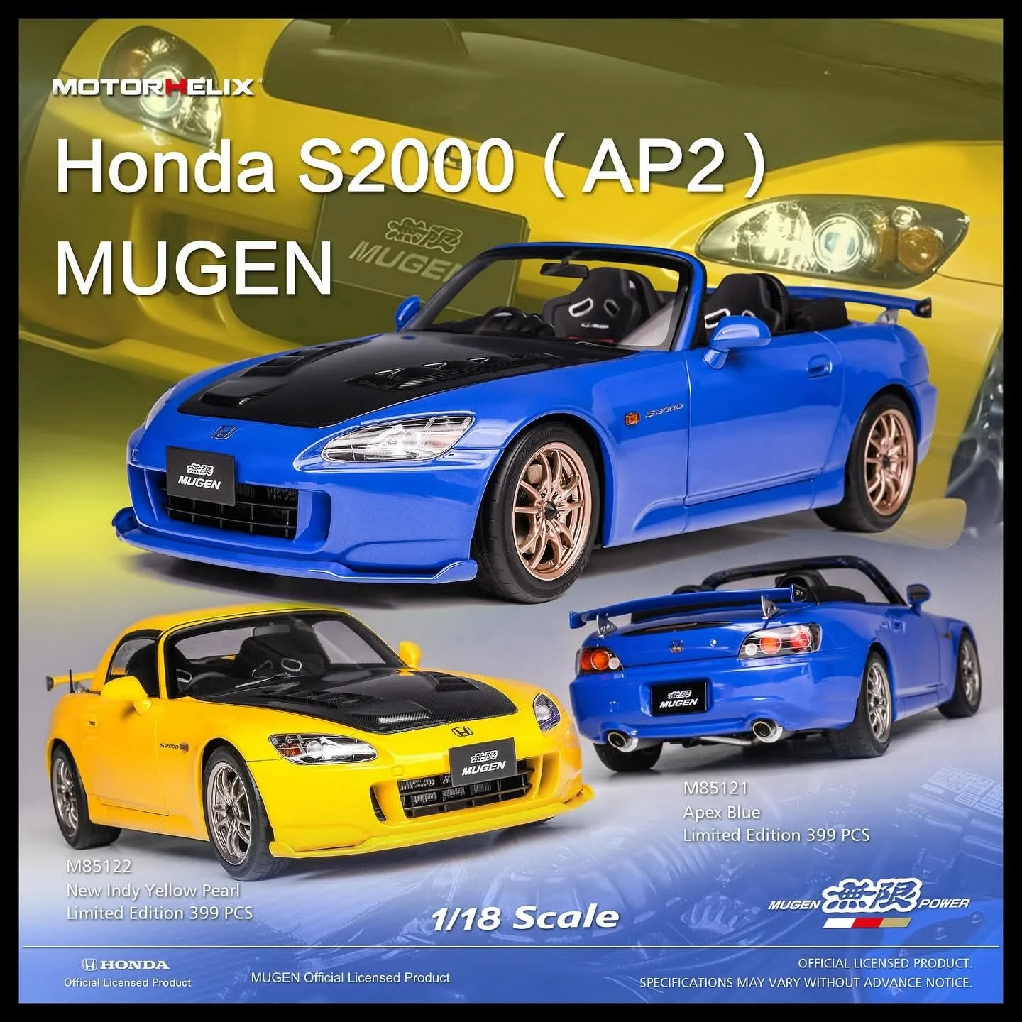 MotorHelix 1/18 Honda S2000 (AP2) MUGEN in Apex Blue - Image 8
