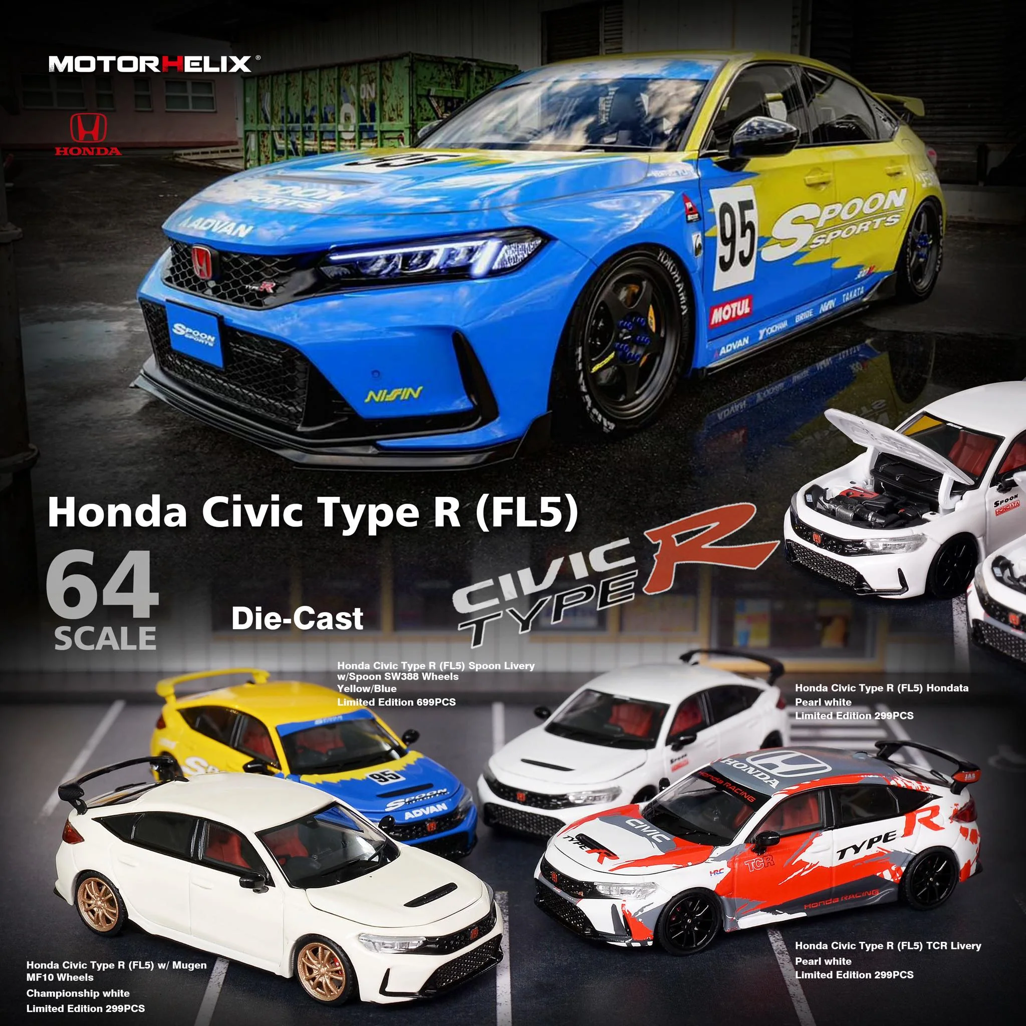 MotorHelix 1:64 Honda Civic Type-R (FL5) in Championship White - Image 4