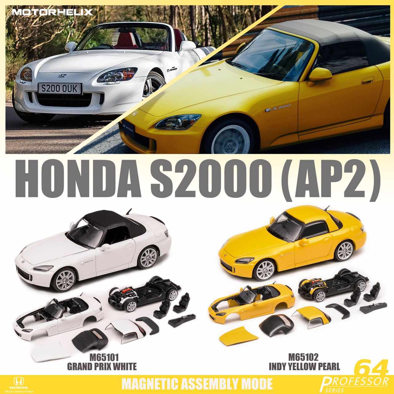 MotorHelix 1:64 Honda S2000 (AP2) in Indy Yellow Pearl - Image 6