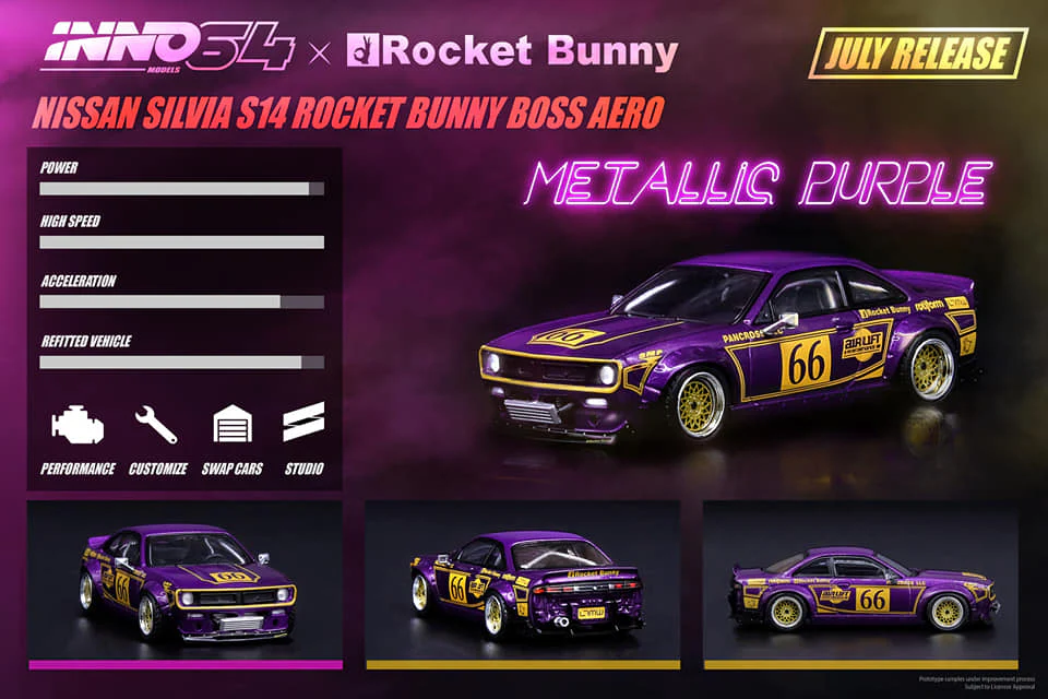 INNO Models 1:64 Nissan Silvia S14 Rocket Bunny Boss Aero Metallic Purple - Image 3