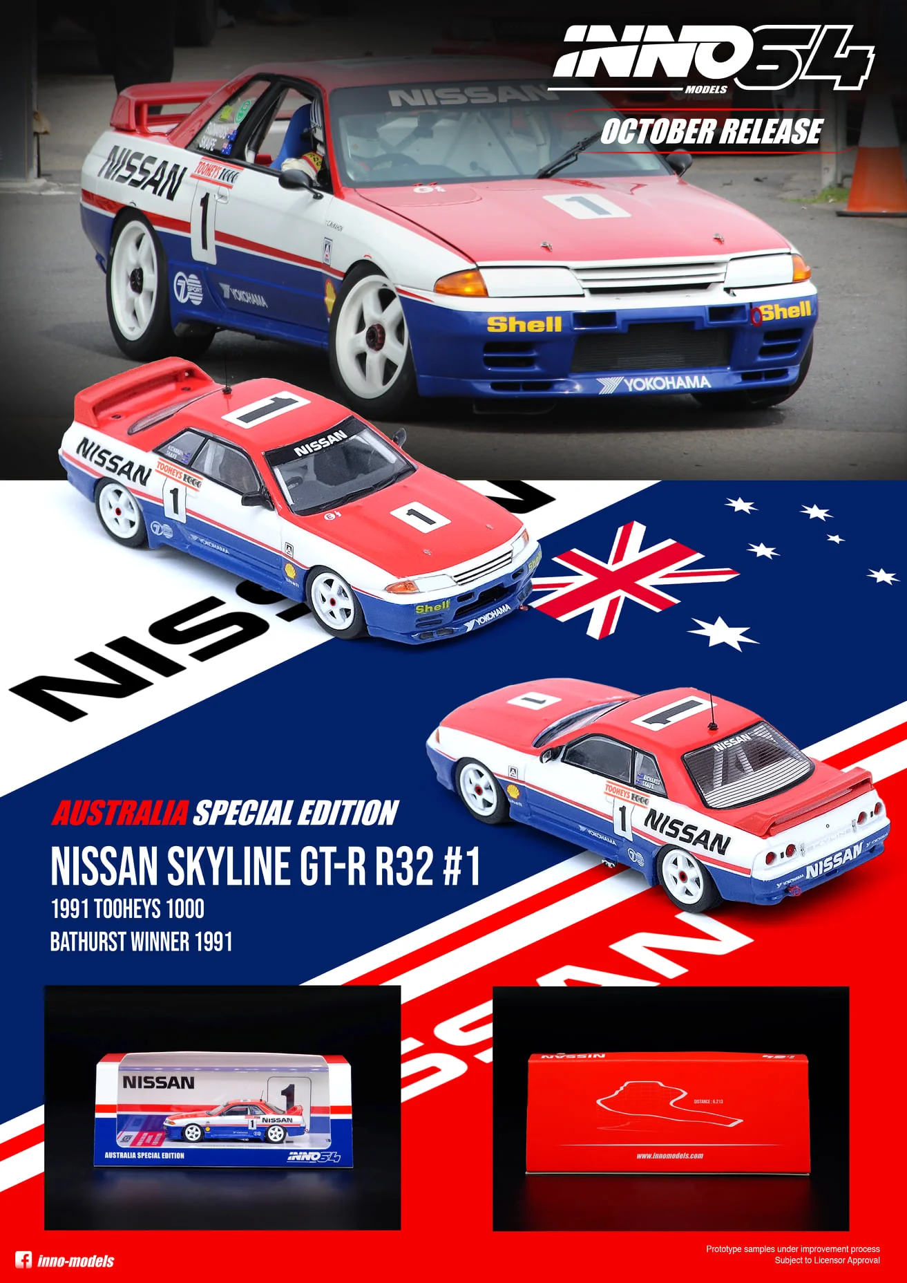 INNO Models 1:64 Nissan Skyline GT-R R32 #1 "NISSAN MOTORSPORT" Tooheys 1000 1991 Winner Jim Richards / Mark Skaife - Image 5