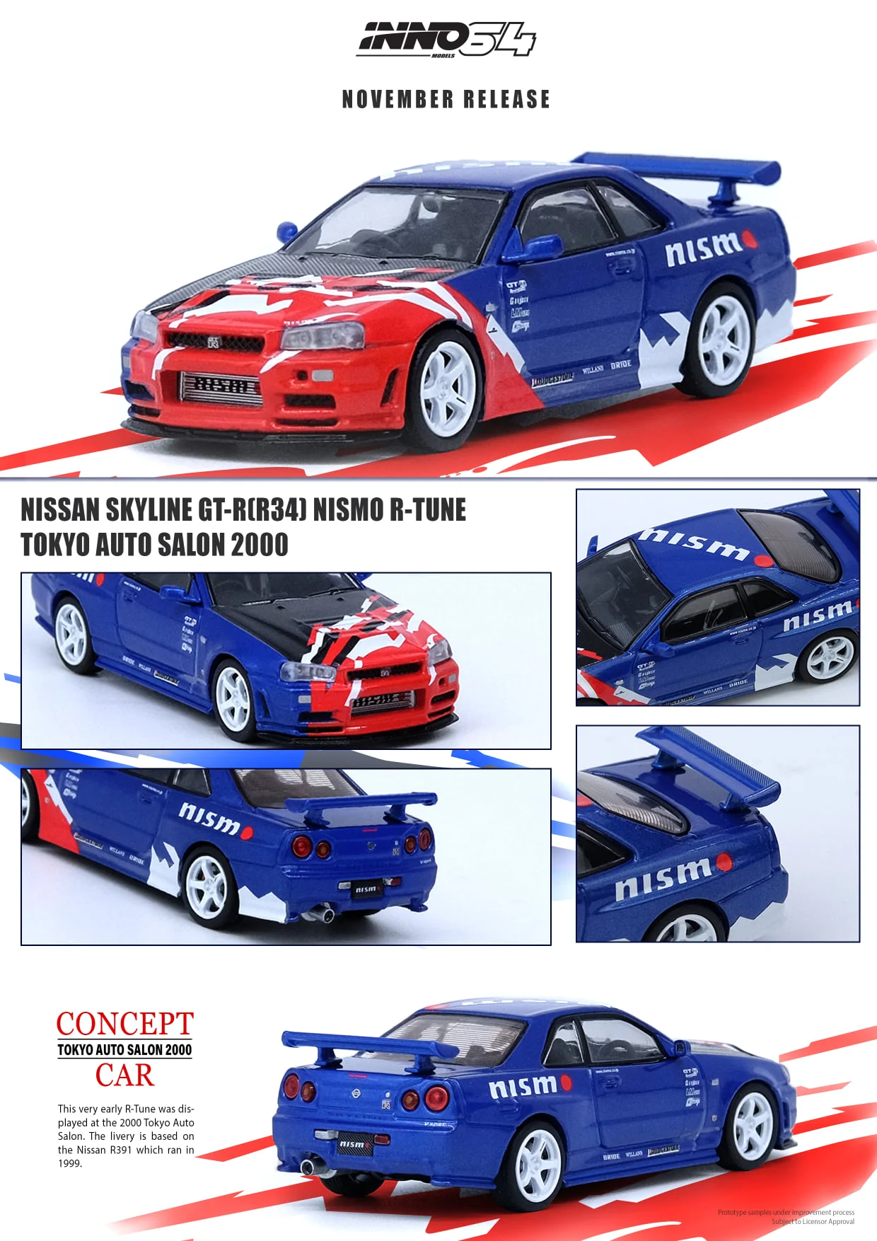 INNO Models 1:64 Nissan Skyline GT-R (R34) R-TUNE Concept Tokyo Auto Salon 2001 - Image 3