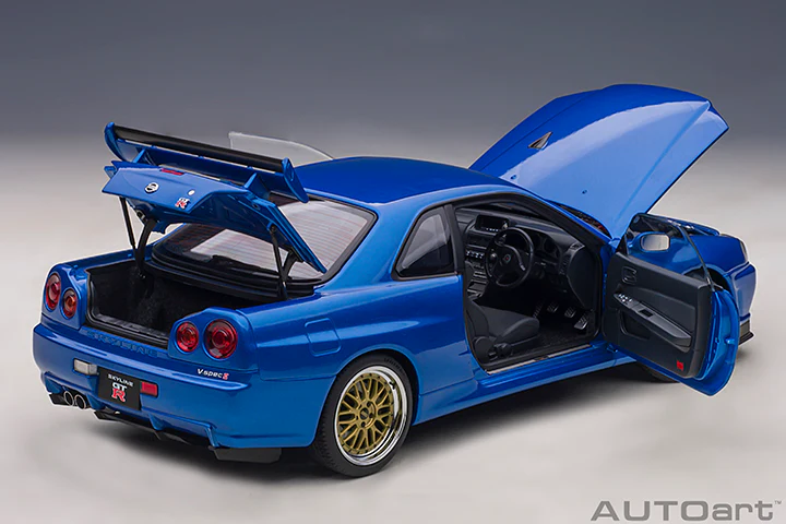 AUTOart 1:18 Nissan Skyline GT-R (R34) V-Spec II in Bayside Blue with BBS LM Wheels - Image 8