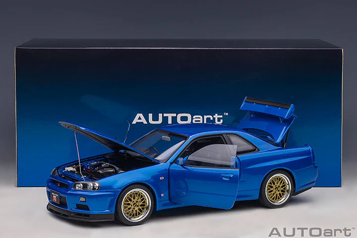 AUTOart 1:18 Nissan Skyline GT-R (R34) V-Spec II in Bayside Blue with BBS LM Wheels - Image 9