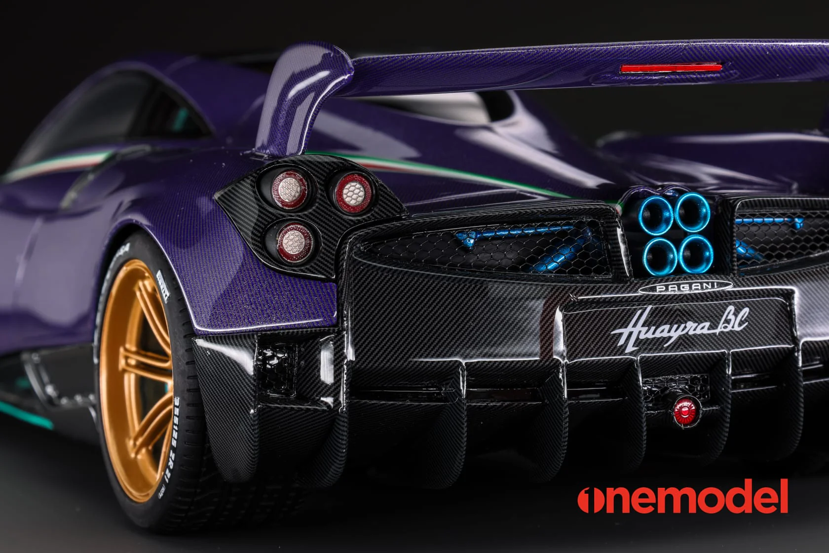 One Model 1:18 Pagani Hyuara BC in Carbon Purple with Tiffany Blue Accents - Image 12