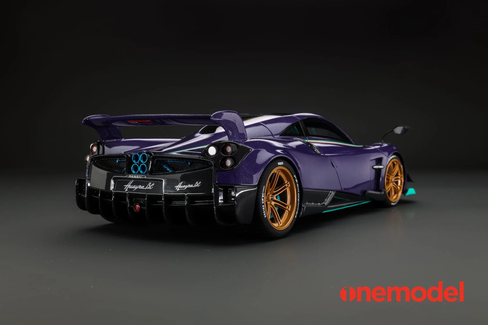 One Model 1:18 Pagani Hyuara BC in Carbon Purple with Tiffany Blue Accents - Image 5