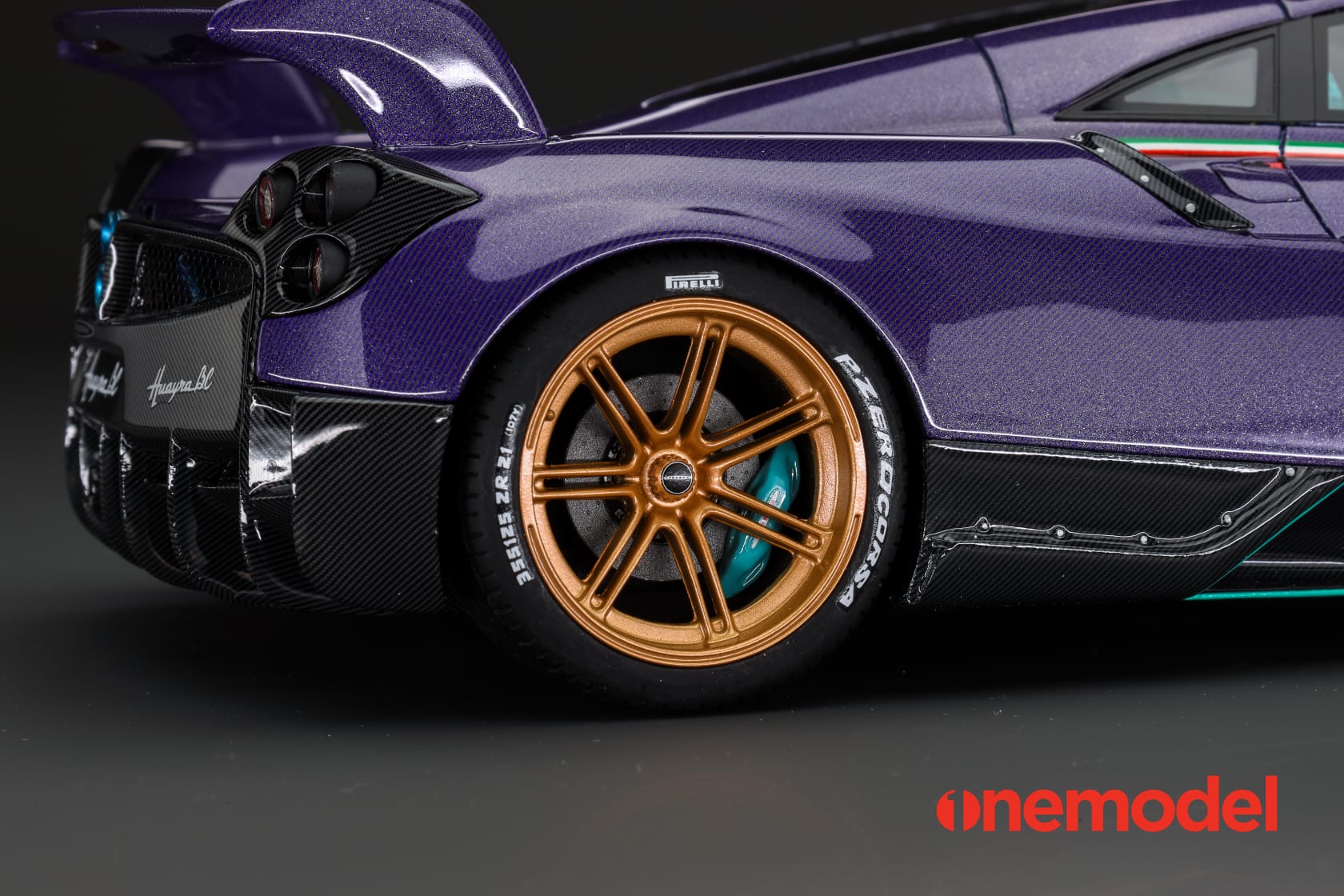 One Model 1:18 Pagani Hyuara BC in Carbon Purple with Tiffany Blue Accents - Image 7