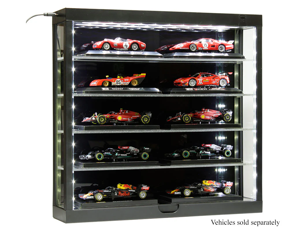 Showcase 5-Tier LED Wall Mountable Display Case – Black Case with Black Rear Panel - Image 3