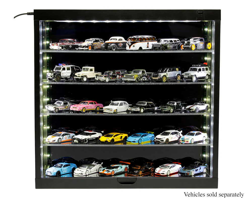 Showcase 5-Tier LED Wall Mountable Display Case – Black Case with Black Rear Panel - Image 4