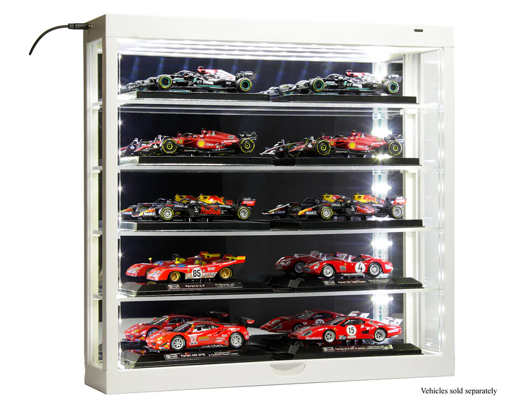 Showcase 5-Tier LED Wall Mountable Display Case – White Case with Mirror Rear Panel - Image 3