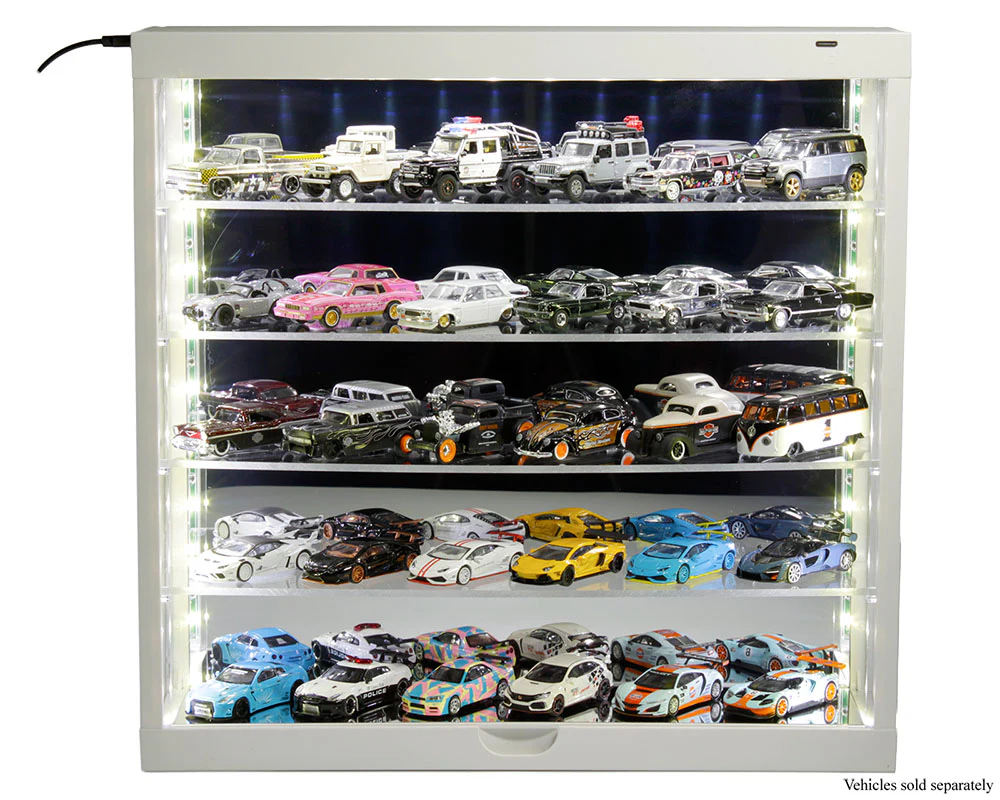 Showcase 5-Tier LED Wall Mountable Display Case – White Case with Mirror Rear Panel - Image 4