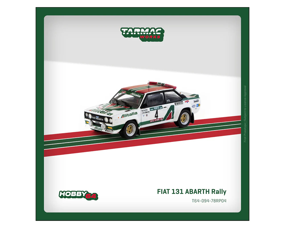Tarmac Works 1:64 FIAT 131 ABARTH Rally Rallye de Portugal – Vinho do Porto 1978 Winner Markku Alén / Ilkka Kivimäki